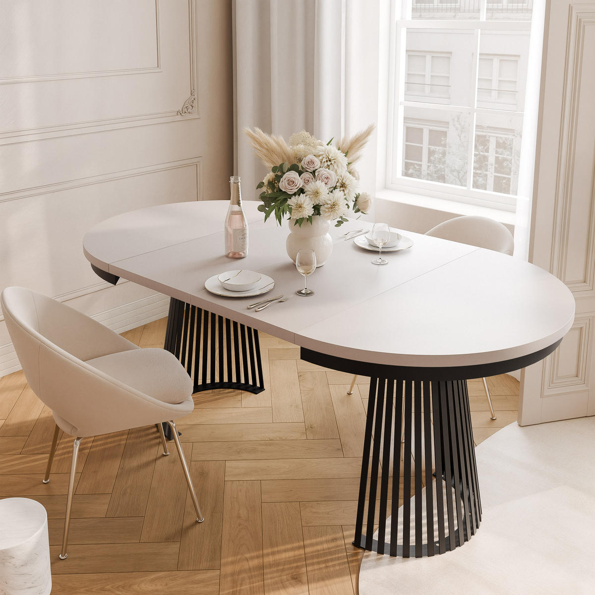 AUSZIEHTISCH AUREA 100-180/75 cm, Schwarz / Kaschmir - Kaschmir/Schwarz, Holzwerkstoff/Metall (100/100/75cm) - Idohome