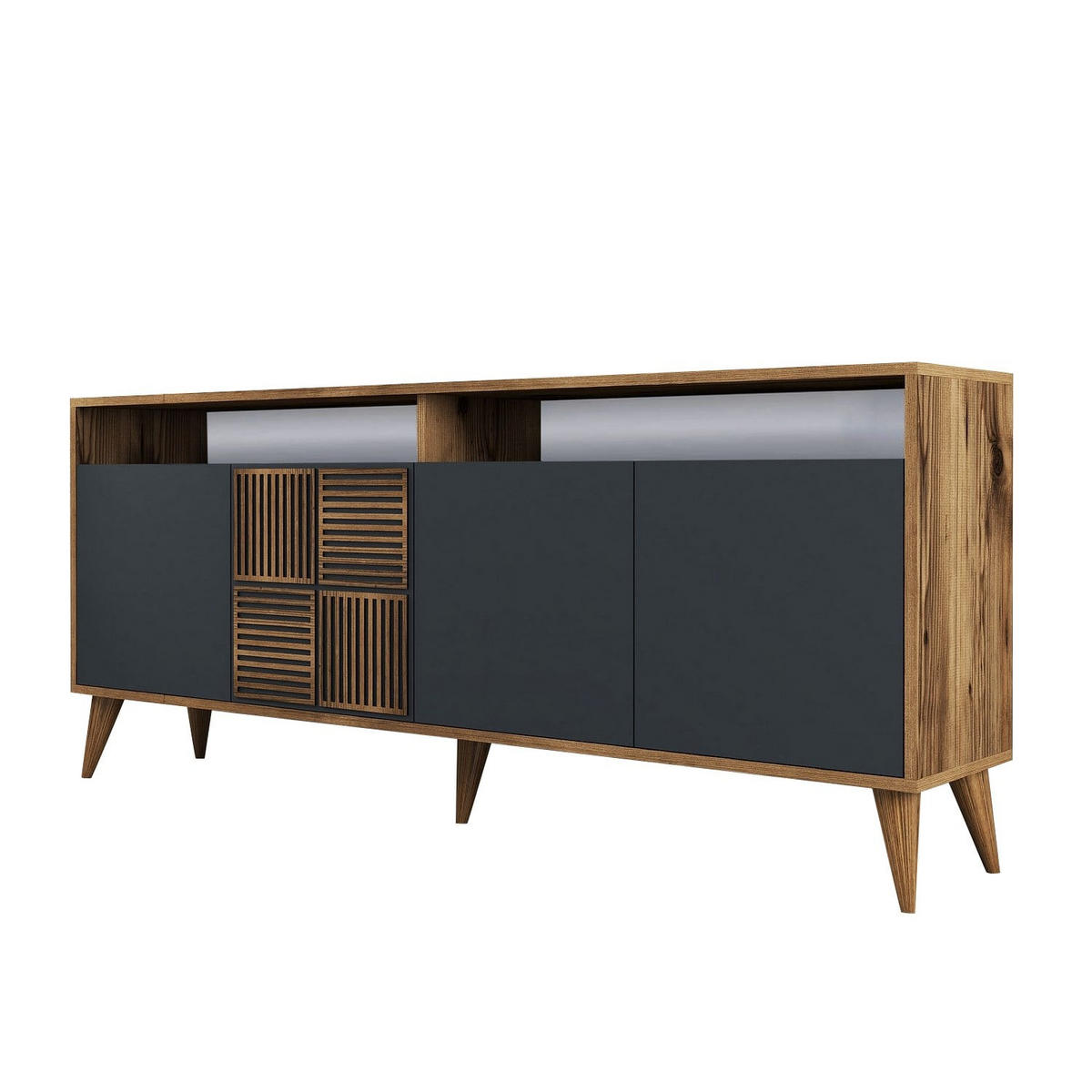 SIDEBOARD 4 Türen L180 cm - Milan - Wildeiche/Anthrazit, Holzwerkstoff (35/78.6/180cm) - Calicosy