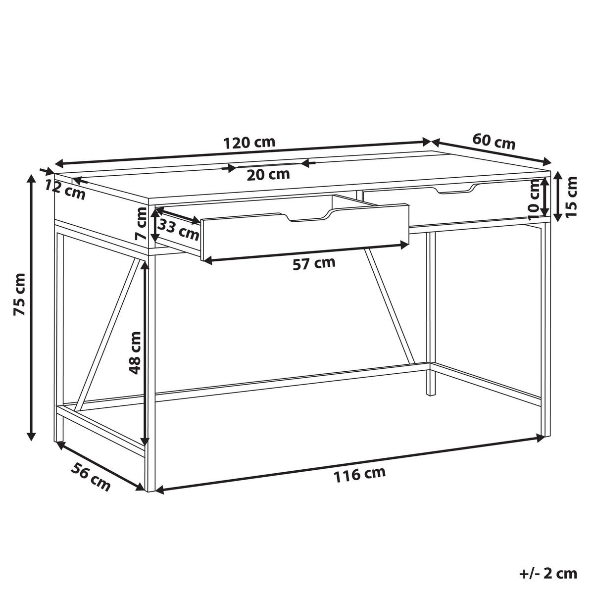 SCHREIBTISCH schwarz/heller Holzfarbton 120/60/75 cm Jena - Schwarz, Holzwerkstoff (60/120/75cm) - Beliani
