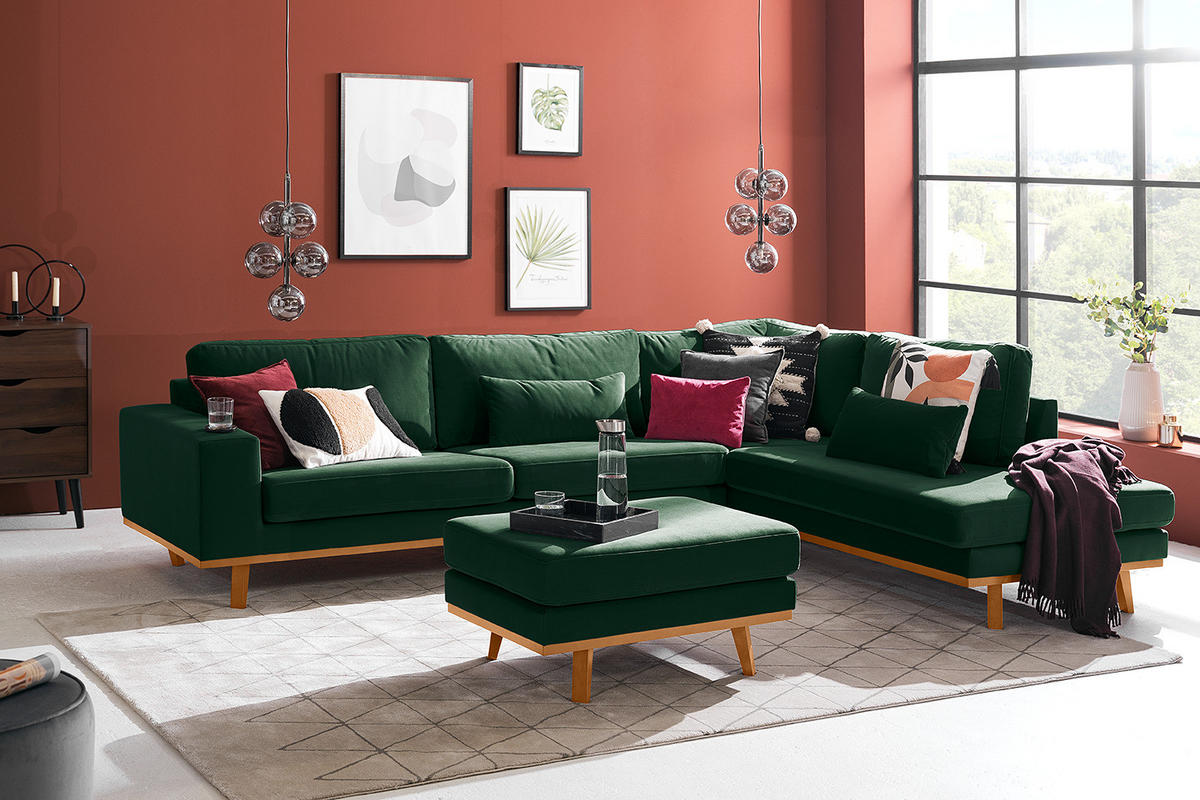 POLSTERHOCKER - Buchefarben/Grün, Textil (85/43/60cm) - home24