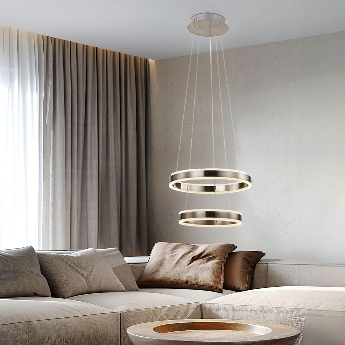 LED HÄNGELEUCHTE Ringe Silber - Silberfarben, Metall (40/40/150cm) - Nowa