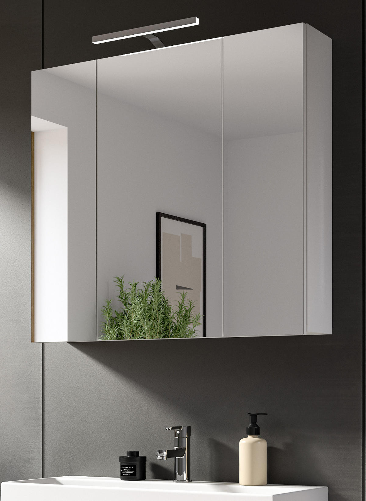 SPIEGELSCHRANK weiß 80 x 77 cm, Badschrank 3-türig - Weiß, Glas/Holzwerkstoff (82/77/18cm) - Inn.Furn