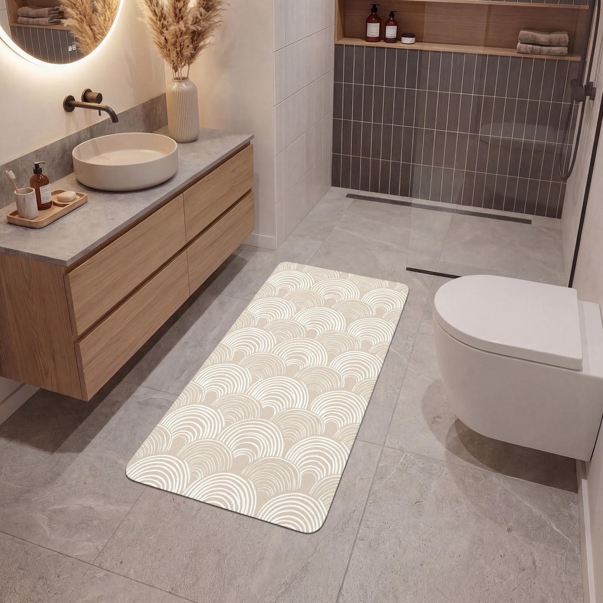 KOUPELNOVÁ PŘEDLOŽKA Vlny - Textura - Béžová 60x120 cm - kašmírová, textil/plast (60/120cm) - OnlyWow
