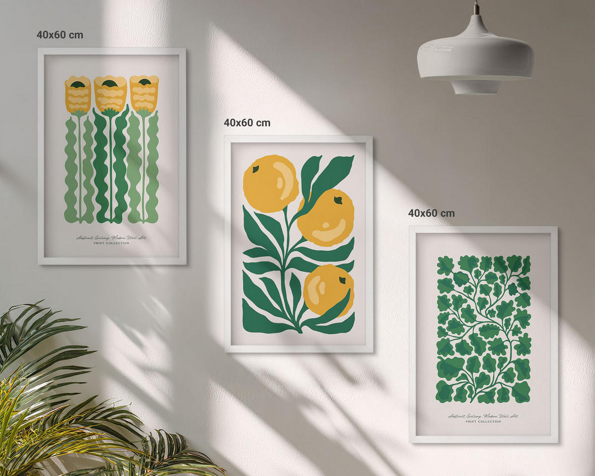 WANDBILDER 3er-Set - 40x60 cm Weißer Rahmen - Pflanzenmuster Blüten Blätter - Weiß, Kunststoff (40/60cm) - ArtPrintCave