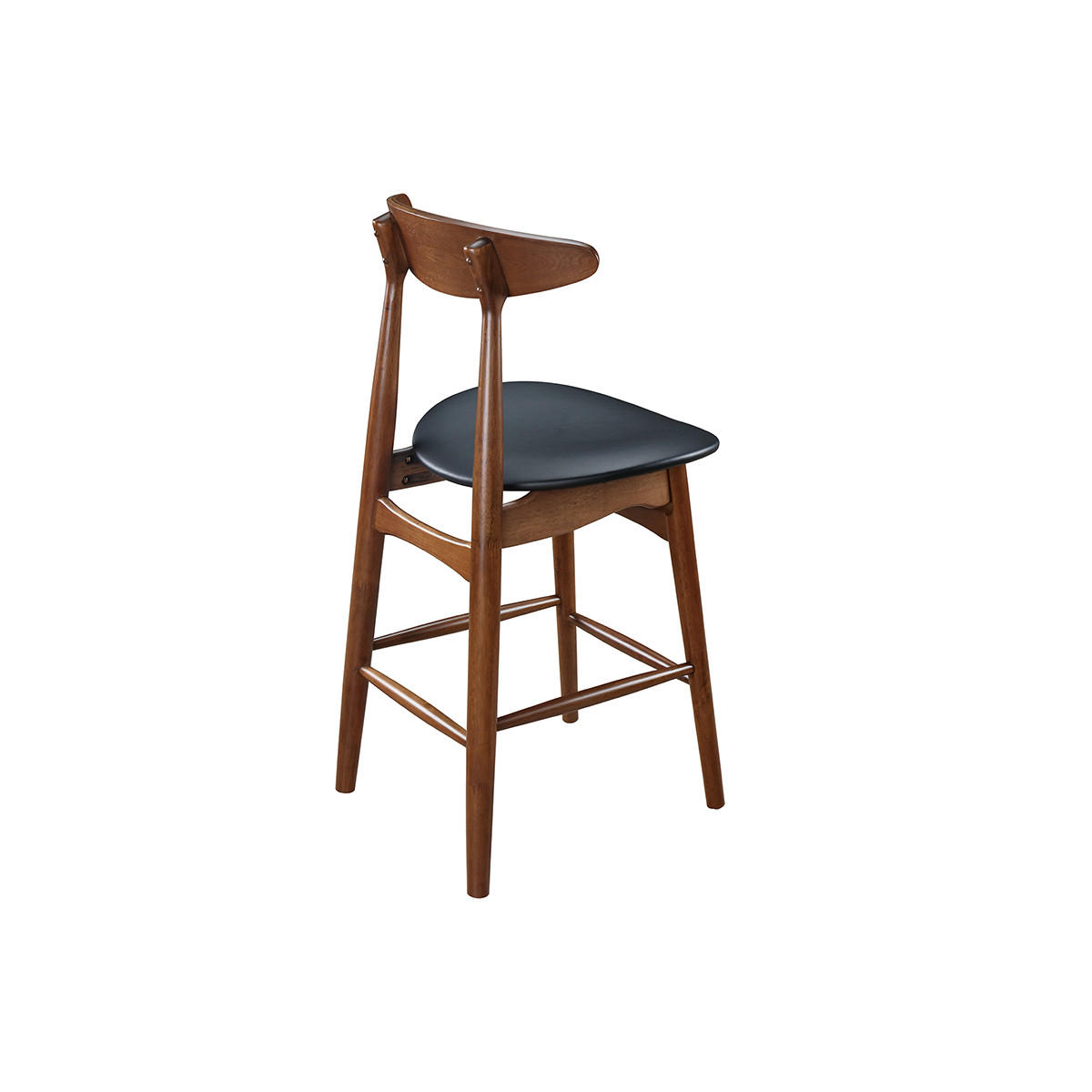 BARHOCKER Vintage Nussbaum PU Schwarz 65 cm 2er-Set WALFORD - Walnussfarben, Holz (51/98/52cm) - Miliboo