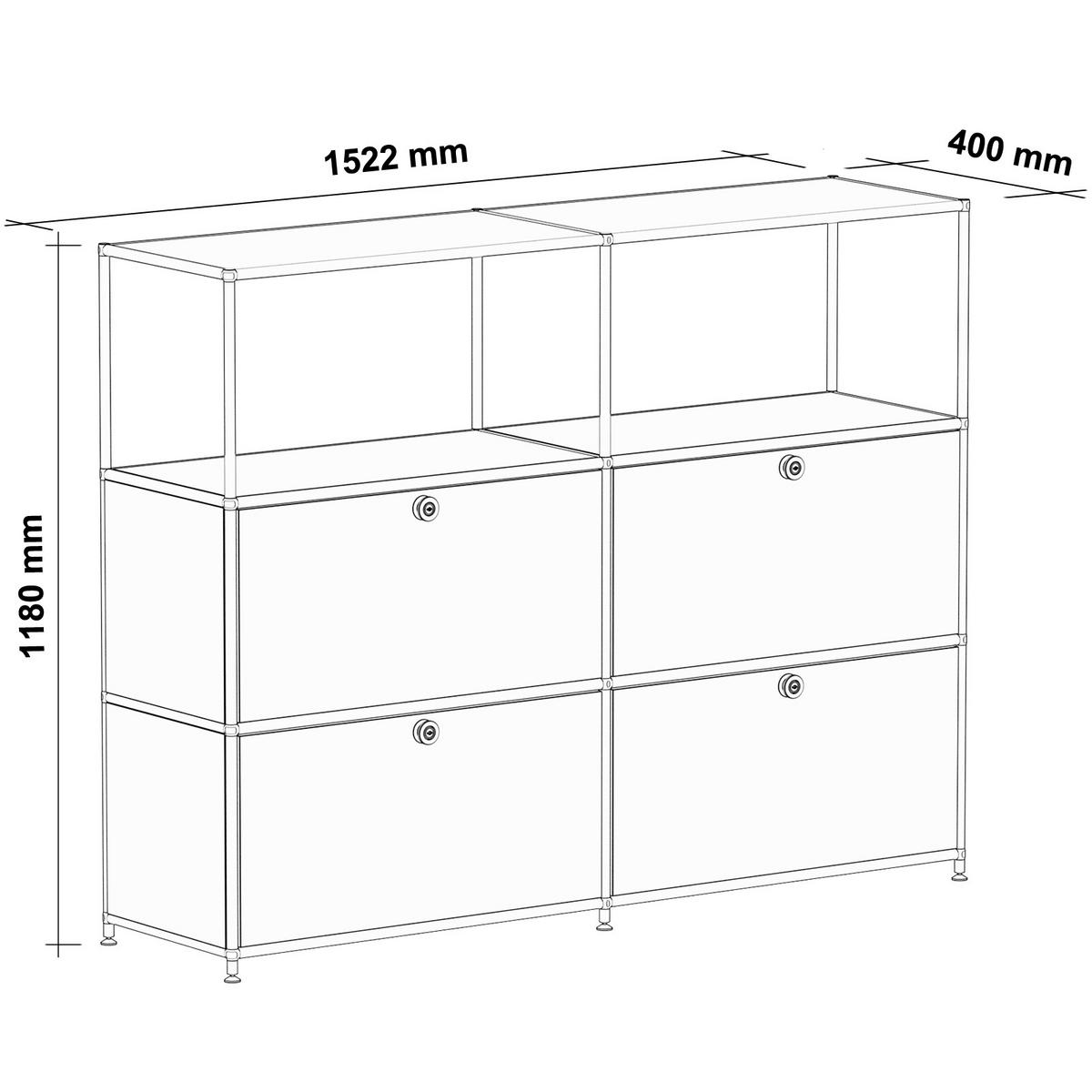 HOCHSCHRANK, 2 offene Fächer, 4 Klappen, Breite 152 cm, Rubinrot - Chromfarben/Silberfarben, Metall (40/118/152.2cm) - Versee