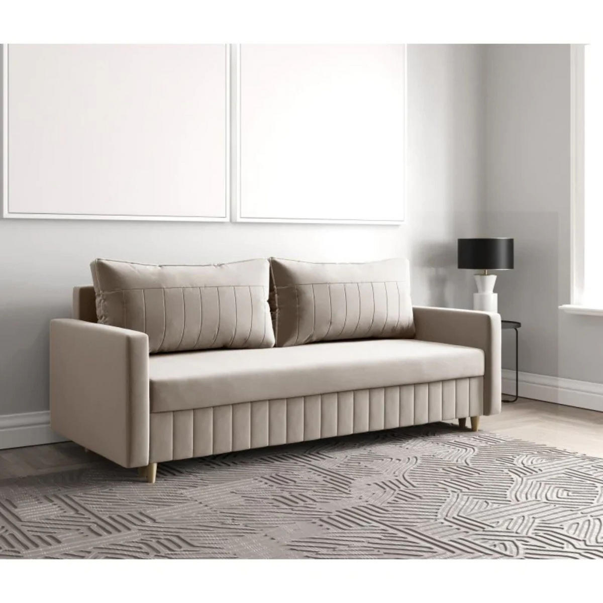 SCHLAFSOFA MARO, Sofa mit Schlaffunktion und Bettkasten, Farbe: Beige, Veloursstoff - Beige, Textil (217/92/85cm) - Sepro Meble