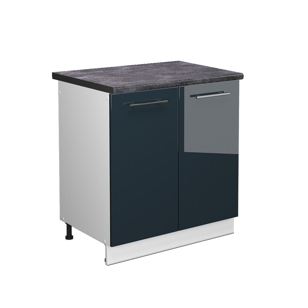 SPÜLENUNTERSCHRANK Fame-Line Dunkelblau Hochglanz 80 cm, AP Anthrazit - Weiß/Dunkelblau, Holzwerkstoff (80/82/60cm) - Vicco