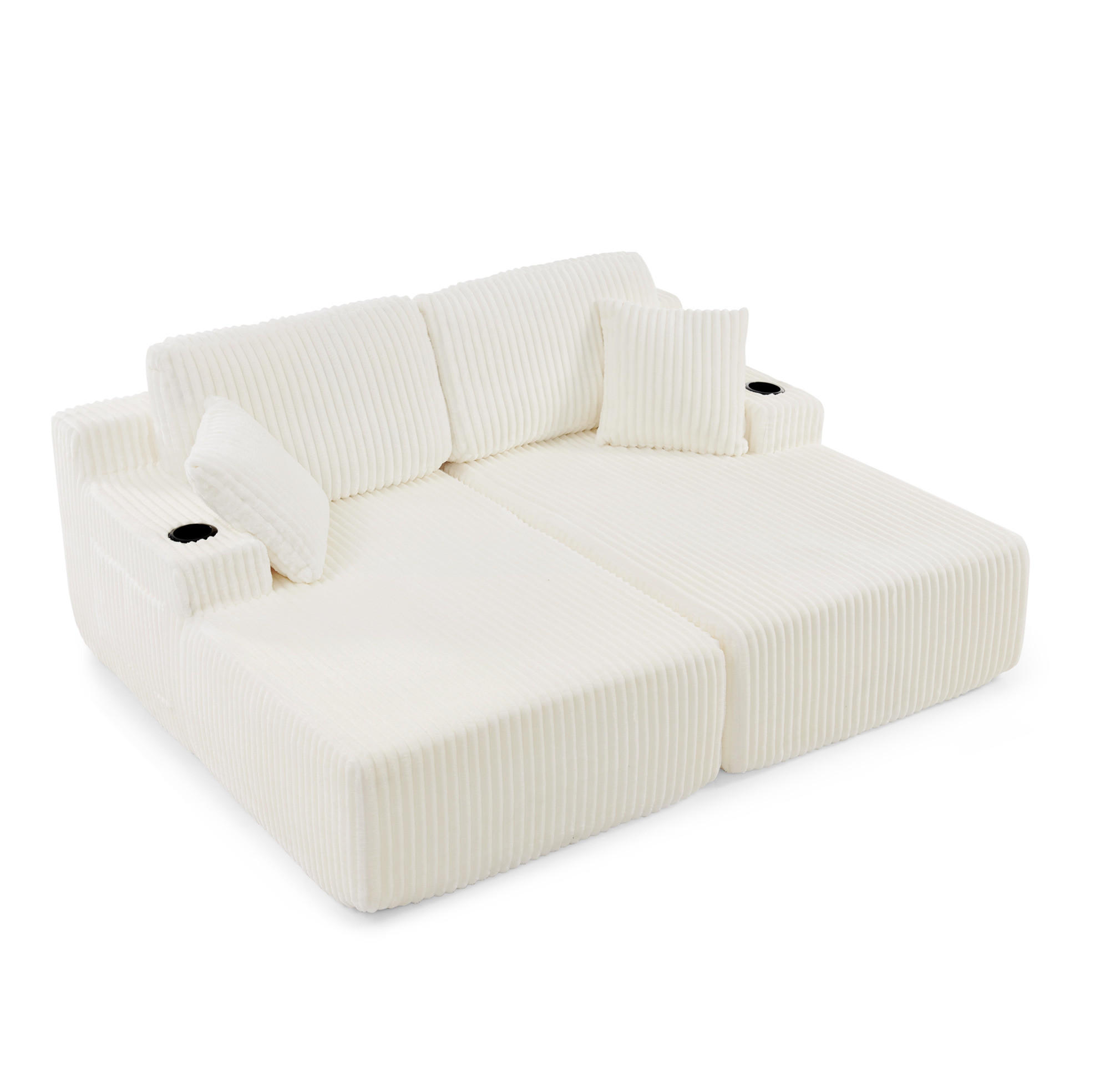 SCHLAFSOFA mit Relaxfunktion, Kordstoff, mit Seitentasche, Getränkehalter und abnehmbaren Kissen, Beige - Beige, Kunststoff (186/78/154cm) - Redom
