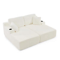 SCHLAFSOFA mit Relaxfunktion, Kordstoff, mit Seitentasche, Getränkehalter und abnehmbaren Kissen, Beige - Beige, Kunststoff (186/78/154cm) - Redom