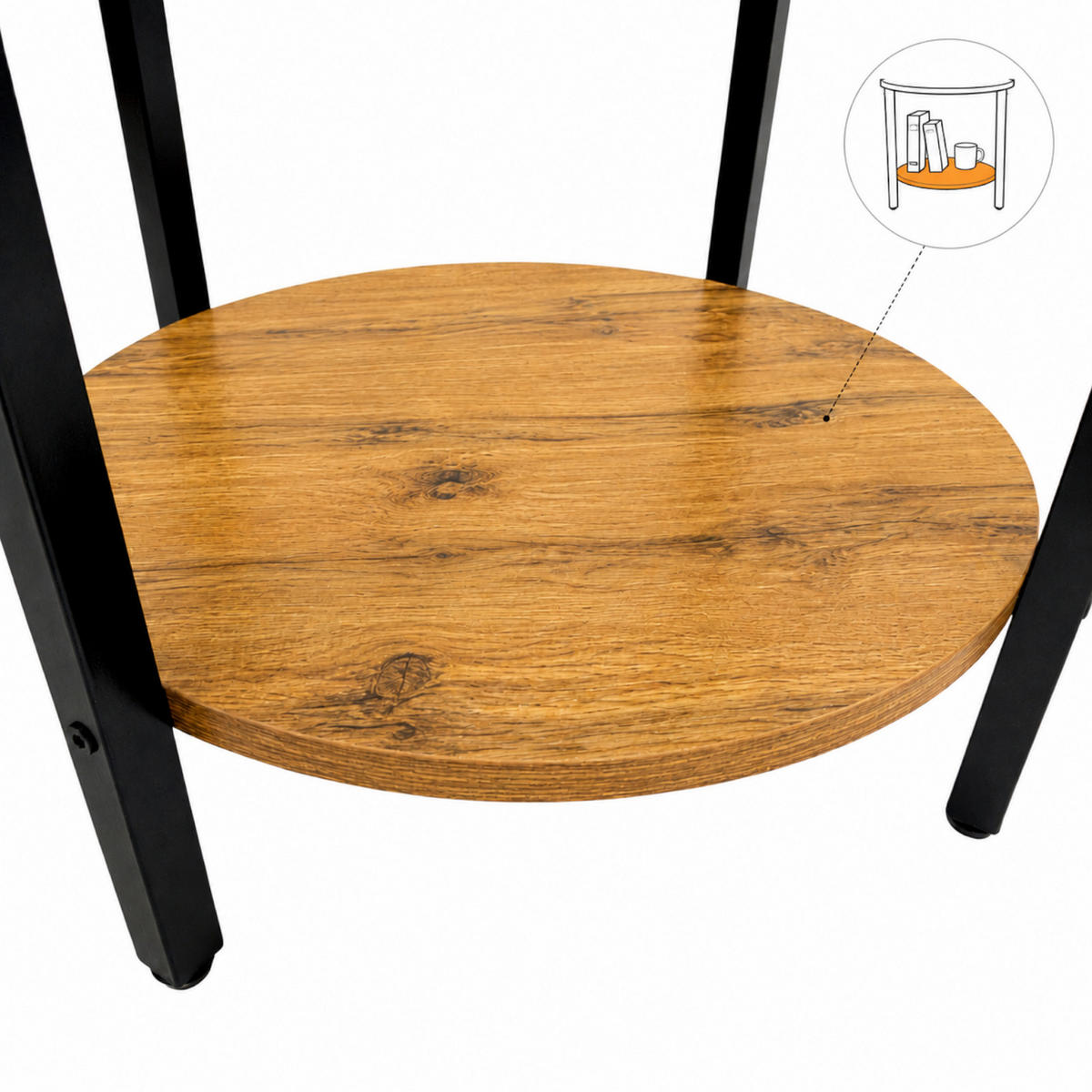 BEISTELLTISCH MDF Metall Eiche Schwarz rund 45 x 45 x 62 cm mit Ablage - Eichefarben/Schwarz, Holzwerkstoff/Metall (45/45/62cm) - Begryf