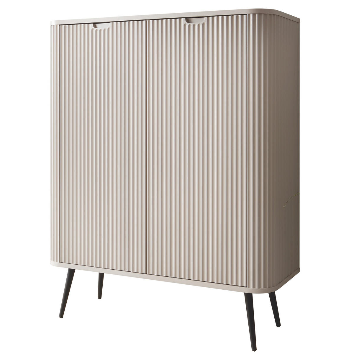 HIGHBOARD Zova Beige, Schwarze Beine, Hochkommode - Beige/Schwarz, Holzwerkstoff/Metall (103/129/39cm) - Bettso