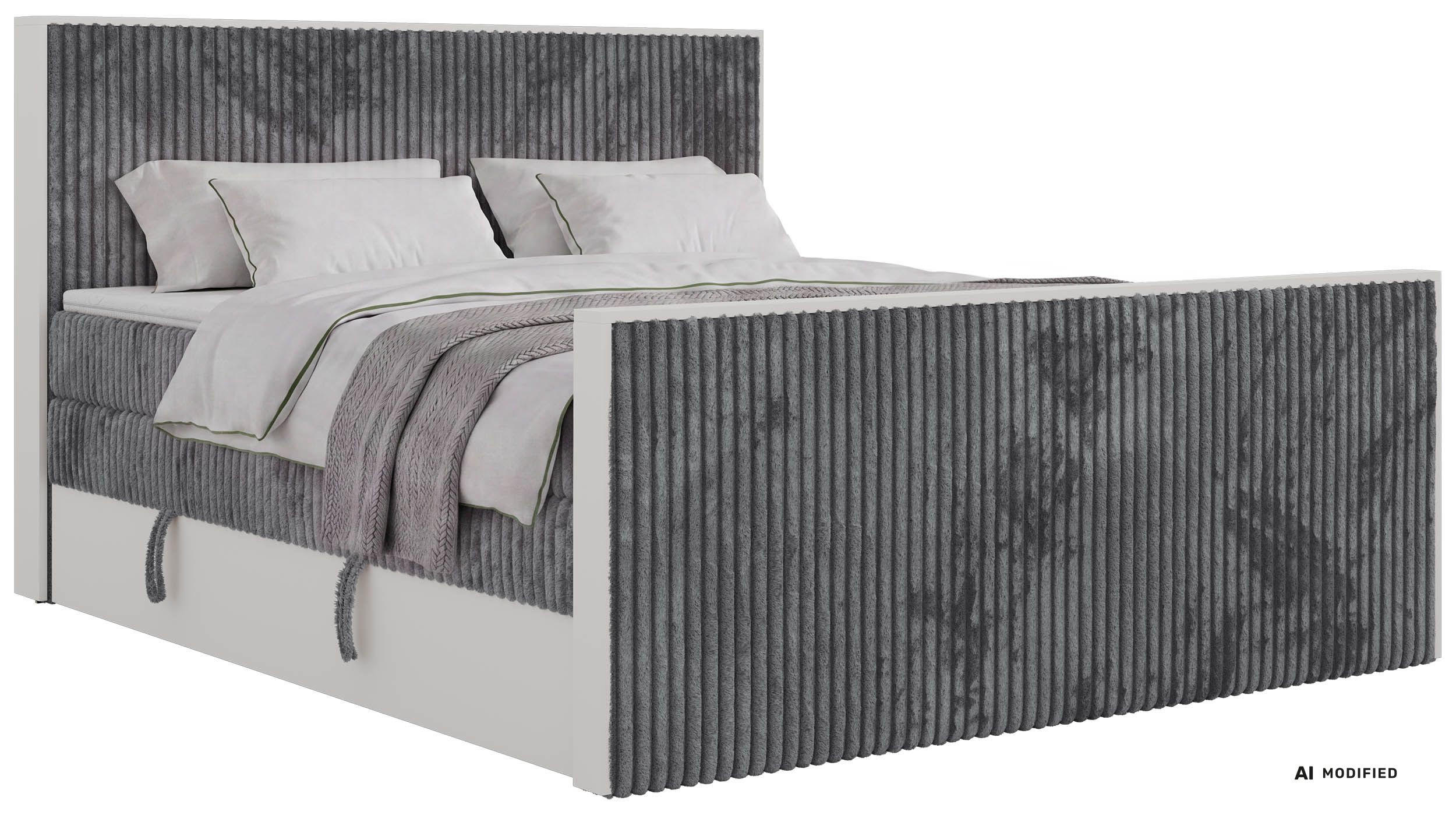BOXSPRINGBETT TRAVIT KING DUO 160/200 - Grau Cord - Topper Visco - H3 - Schwarz/Grau, Kunststoff/Textil (160/200cm) - MKS