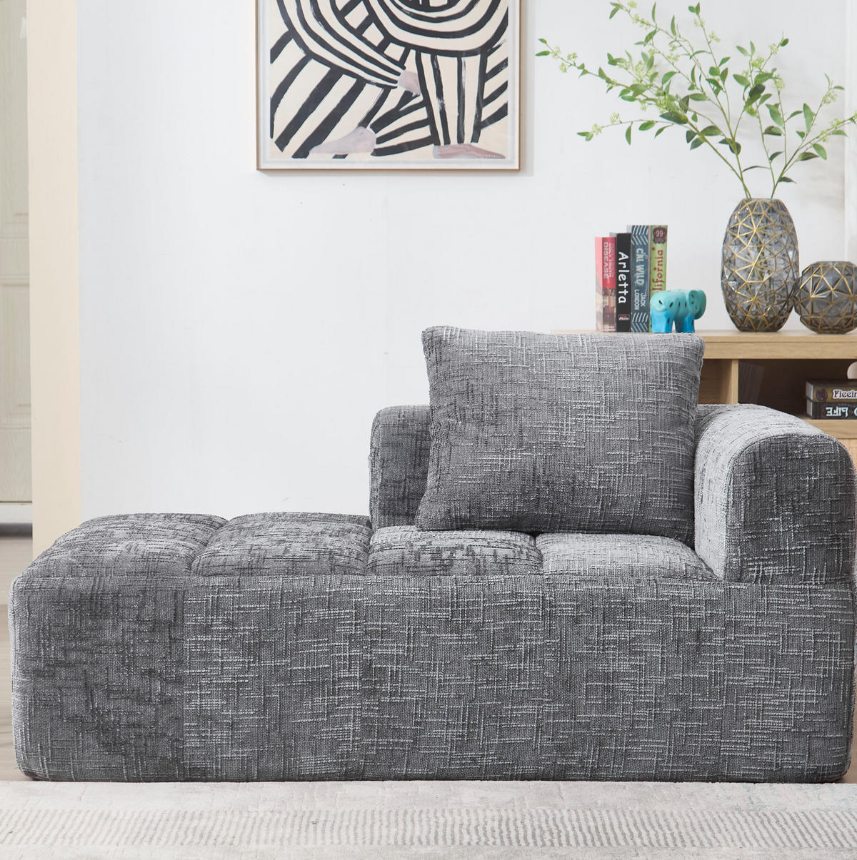 CHAISELONGUE Sofa Chenille mit Seitentaschen und Kissen 158/90/60 cm Grau - Grau, Textil (60/158/90cm) - Redom
