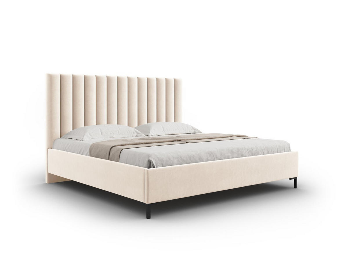 BETT mit Bettkasten und Kopfteil Allison aus Samt leichtes beige 140x200cm - Creme, Textil (140/200cm) - Micadoni