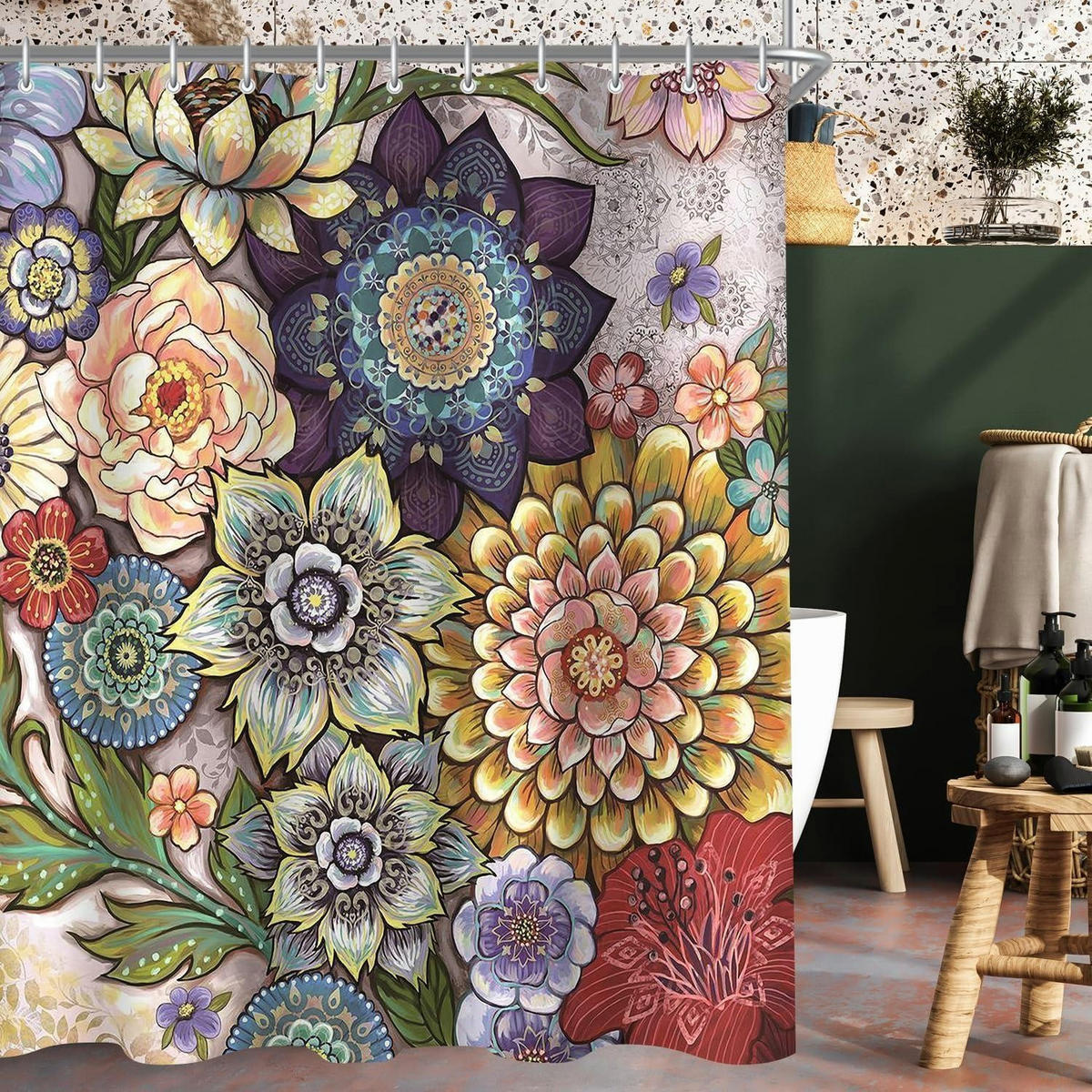 DUSCHVORHANG Böhmische Blume 240 x 200 cm - Multicolor, Textil (240/200cm)