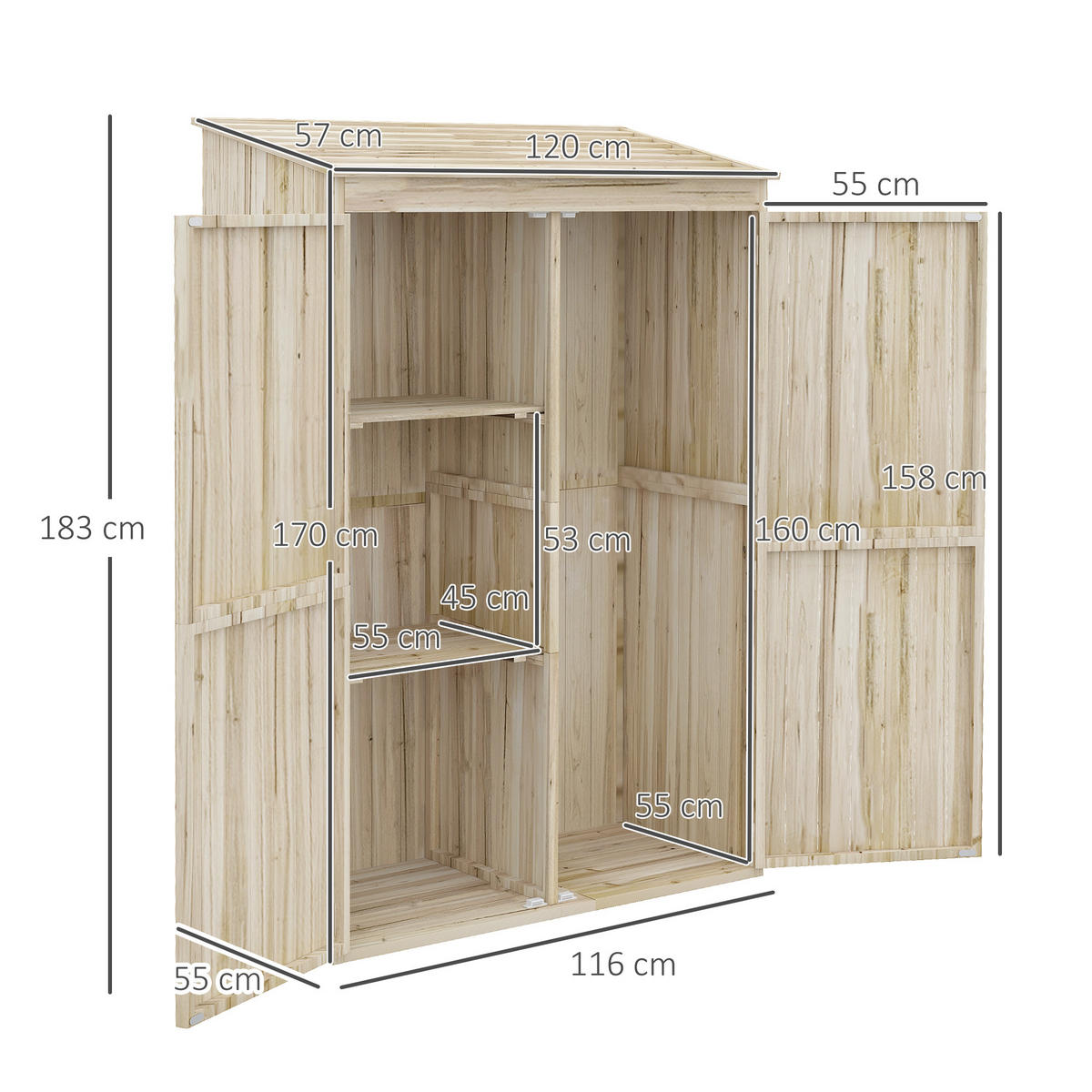 GERÄTESCHUPPEN DE-17586 2 Türen mit Schrägdach Naturholz - Naturfarben, Holz (120/183/57cm) - ComfortXL