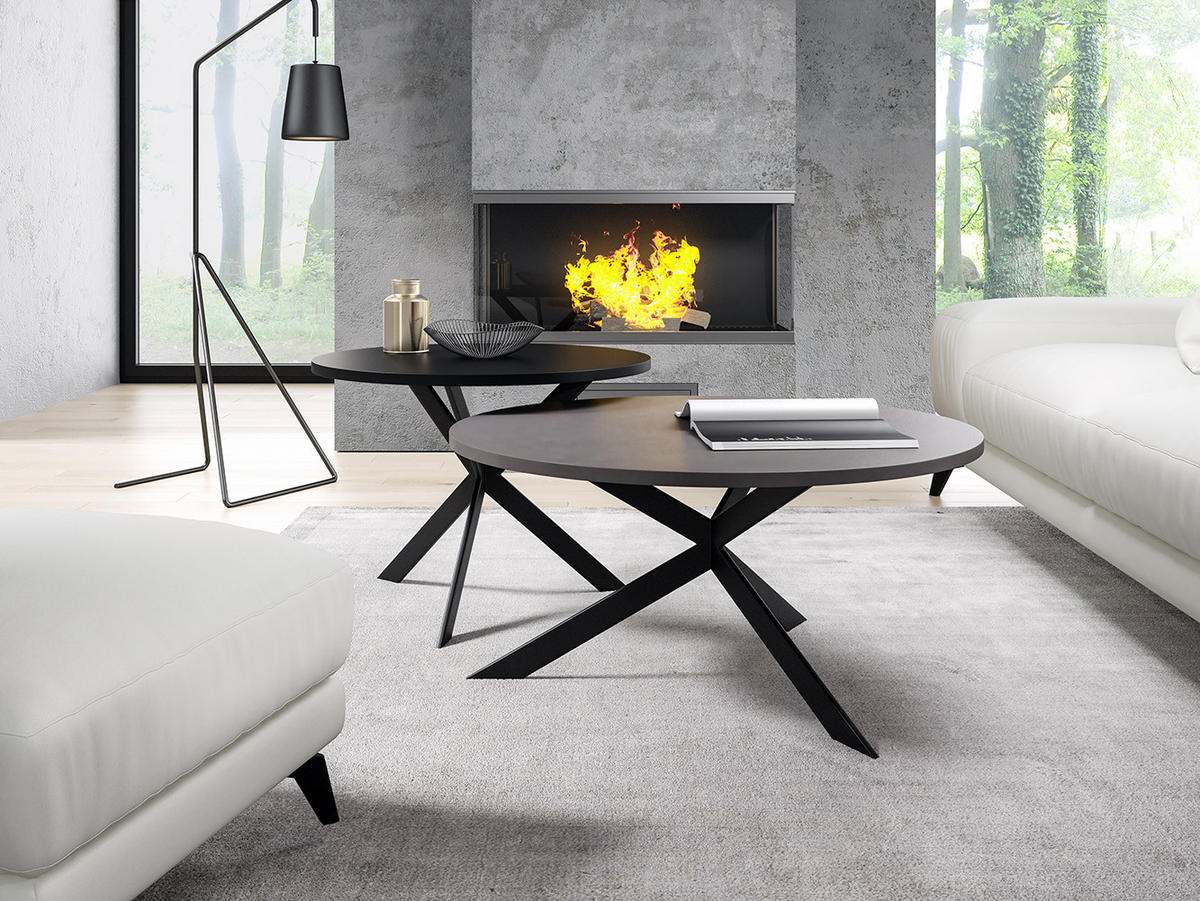 COUCHTISCH Libre Chicago Concrete Dunkelgrau / Schwarz (2er-Set) - Dunkelgrau/Schwarz, Holz/Holzwerkstoff (75/133/42cm) - Feldmann-Wohnen