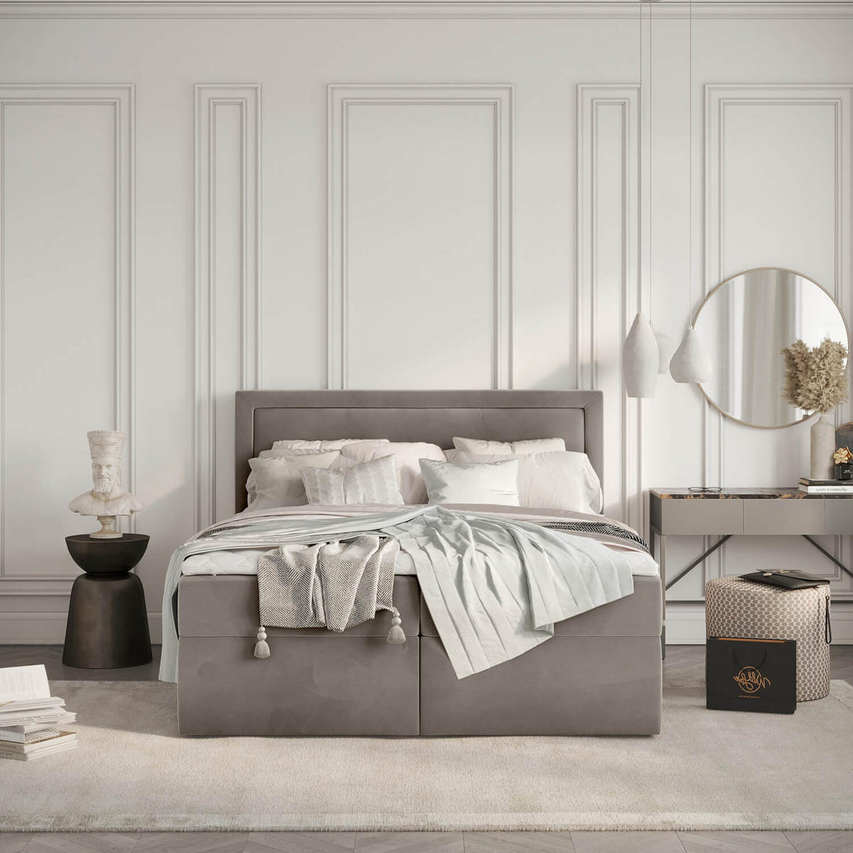 BOXBETT Jodan 120/200 cm Taupe im Magic Velvet Stoff - Taupe/Schwarz, Holz/Holzwerkstoff (120/200cm) - AltaBeds