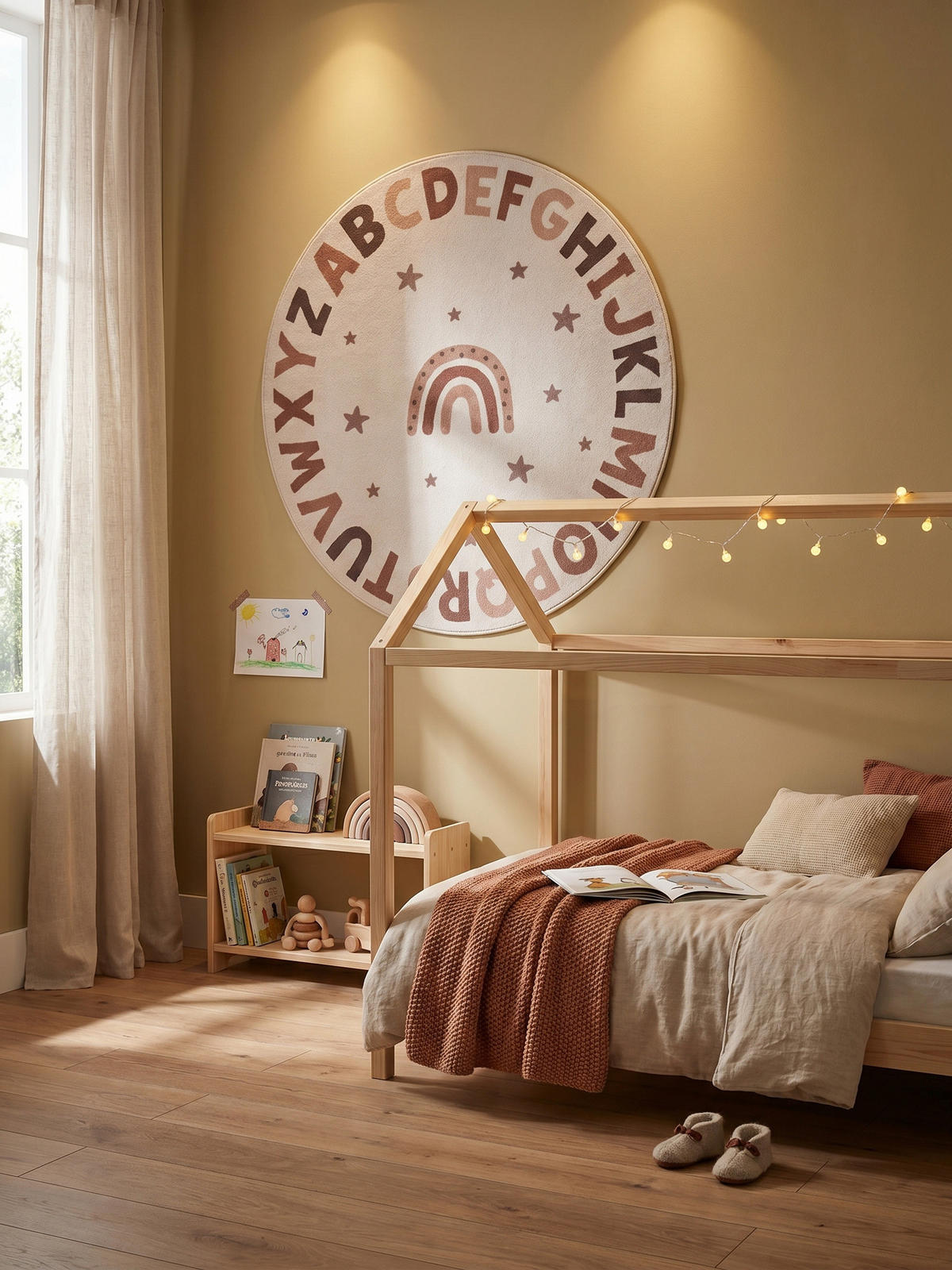 SPIELTEPPICH Waschbar TINO in Creme, mit Alphabet-Motiv, Ø 120 cm - Beige, Textil (120/120cm) - KADIMA DESIGN