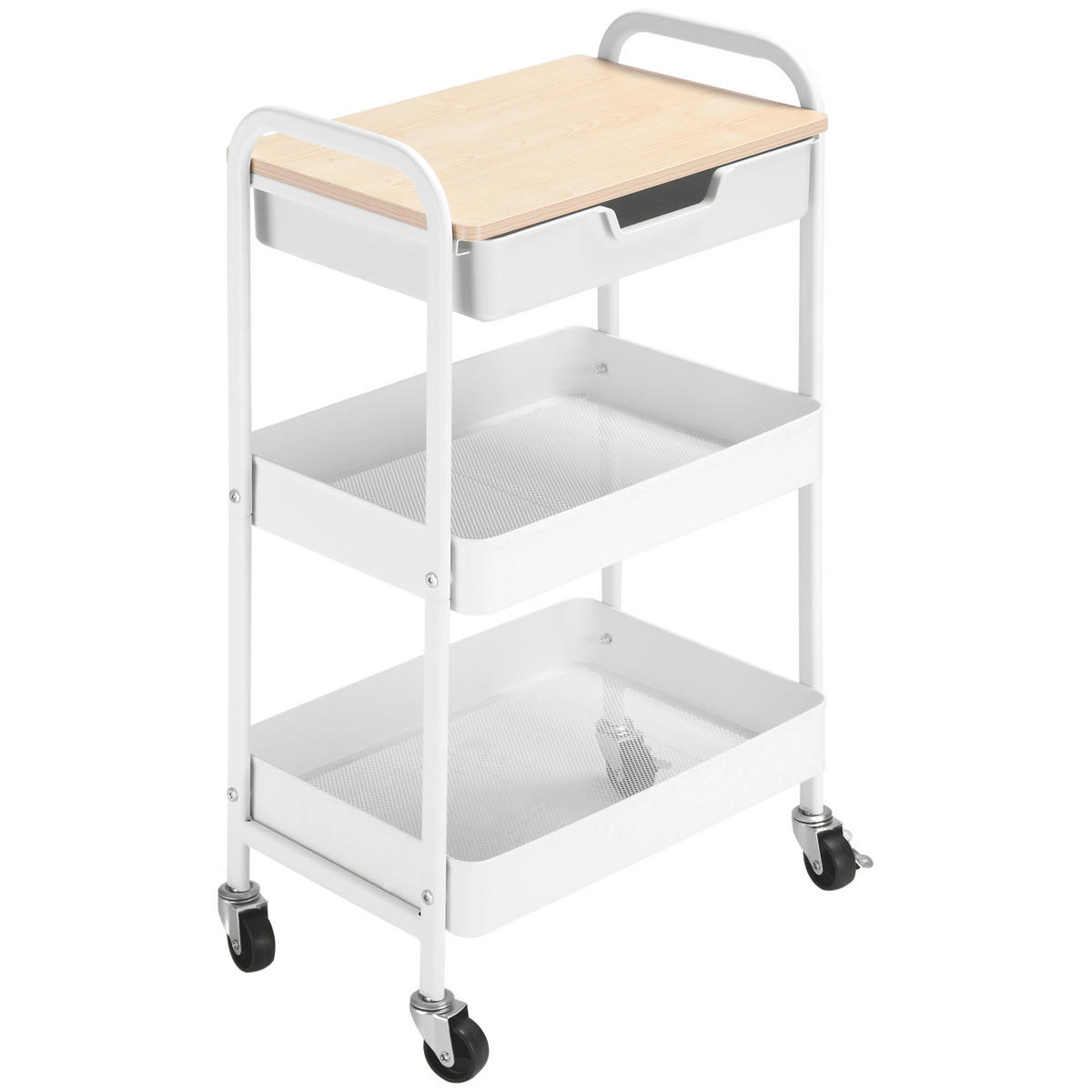 KÜCHENWAGEN DE-08493 2 Regale + Schublade mit Rollen Weiß - Weiß, Kunststoff (30.5/75.6/43.9cm) - ComfortXL