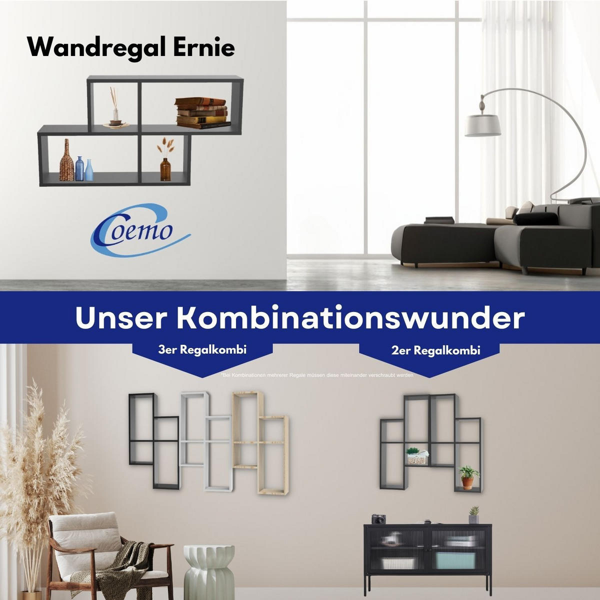 WANDREGAL ERNIE Anthrazit 100/20/53 cm - Anthrazit, Holzwerkstoff (20/53/100cm) - Coemo