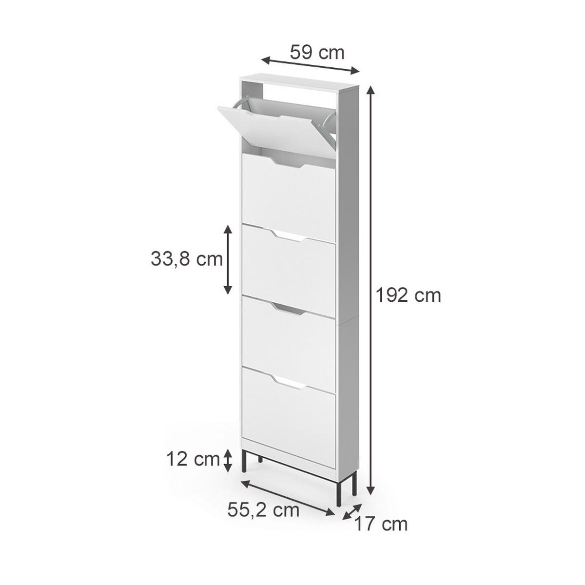 SCHUHKIPPER Luca, Weiß, 59 x 192 cm mit 5 Kippfächern - Weiß, Holzwerkstoff (59/192/17cm) - Vicco