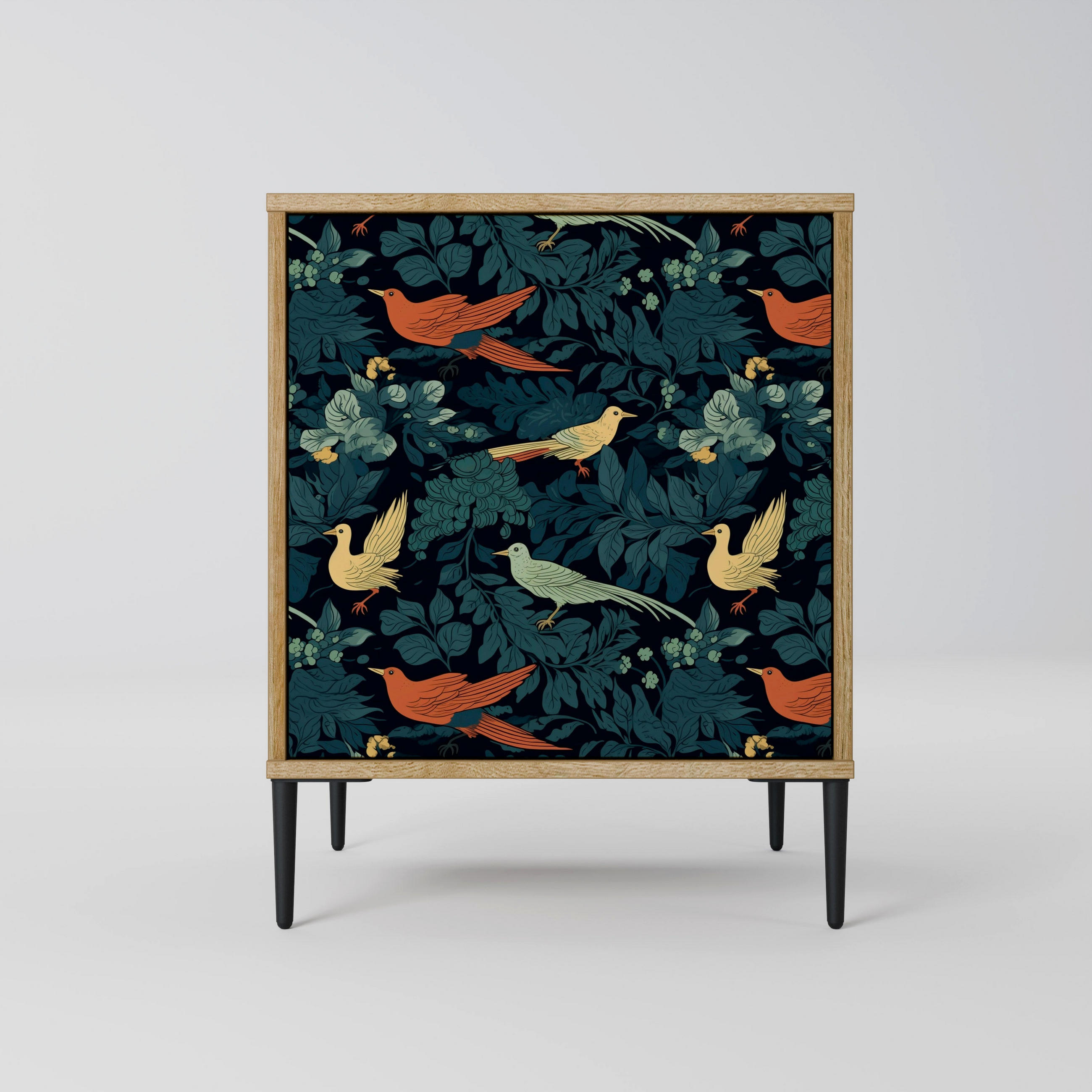 SIDEBOARD FOWL ORNAMENT, Eichefarben, 57,5x42x72,5 cm, Schwarze Metallfüße - Eichefarben/Multicolor, Holzwerkstoff/Metall (57.5/72.5/42cm) - SpaceRebels
