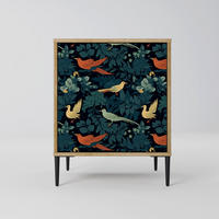 SIDEBOARD FOWL ORNAMENT, Eichefarben, 57,5x42x72,5 cm, Schwarze Metallfüße - Eichefarben/Multicolor, Holzwerkstoff/Metall (57.5/72.5/42cm) - SpaceRebels
