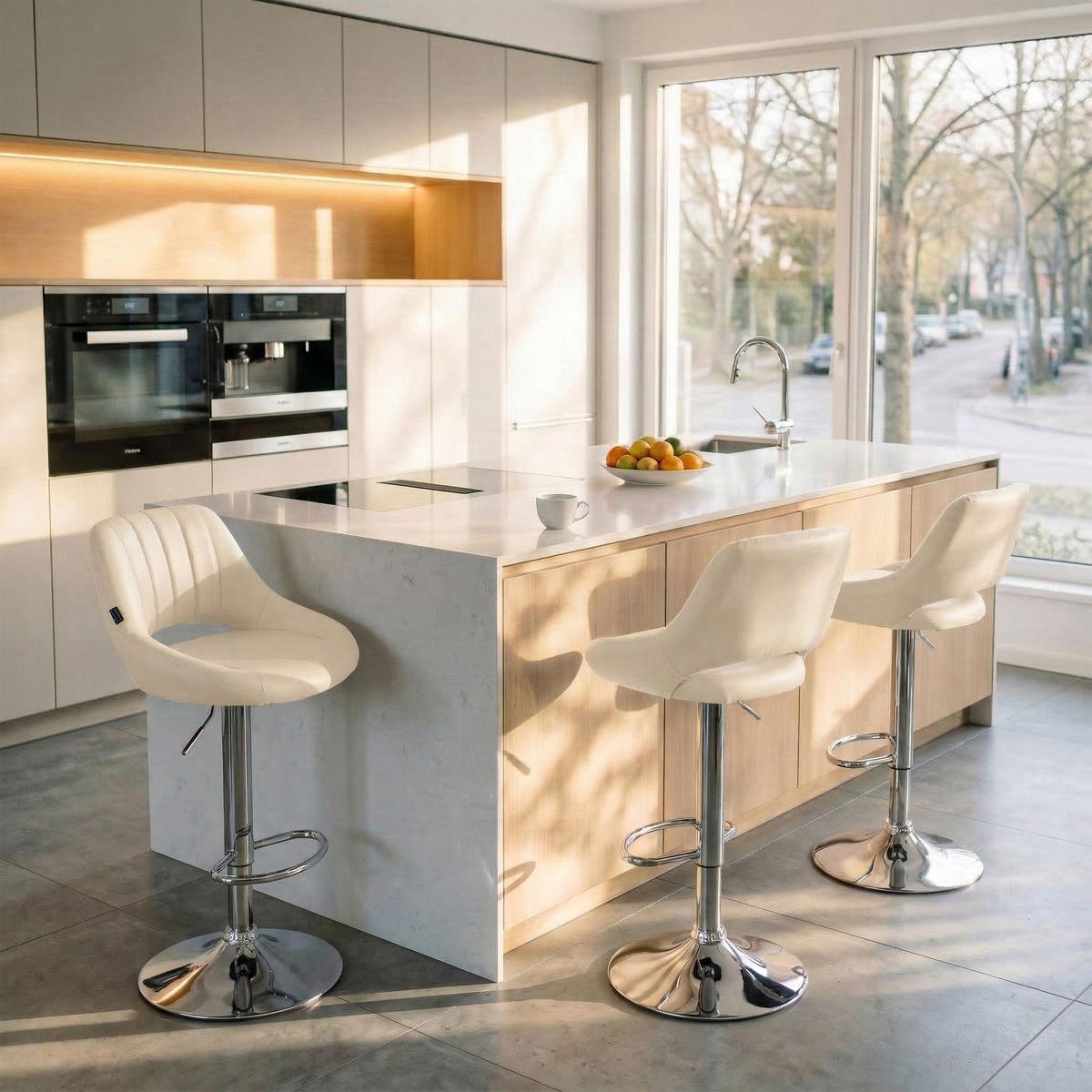 BARHOCKER Lederlook Creme - Chromfarben/Creme, Textil/Metall (47/85/48cm) - CLP