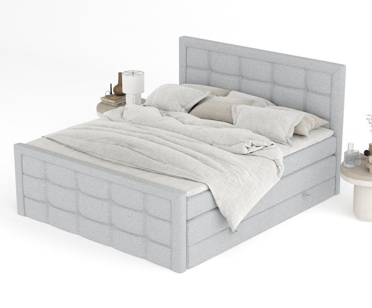 BOXSPRINGBETT Ambrosia Hellgrau 180/200 cm - Hellgrau/Schwarz, Holz/Holzwerkstoff (180/200cm) - Maison de Reve