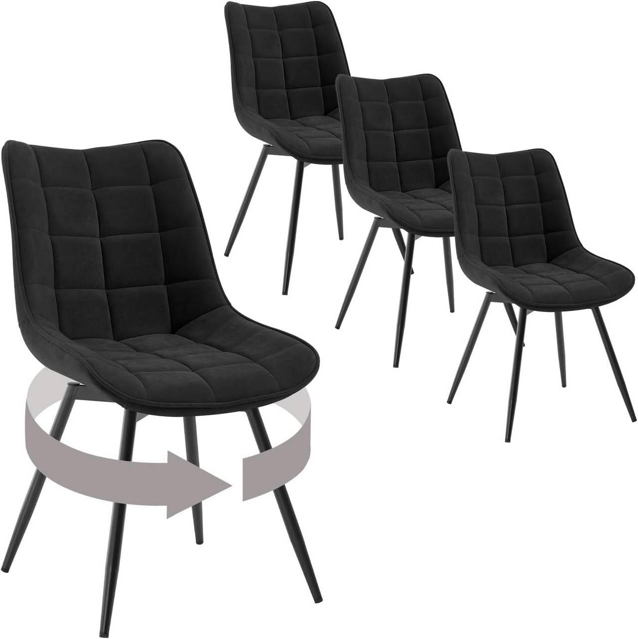 ESSZIMMERSTUHL 4er Set, aus Samt, Schwarz - Schwarz, Textil/Metall (46/83.5/60.5cm) - Woltu