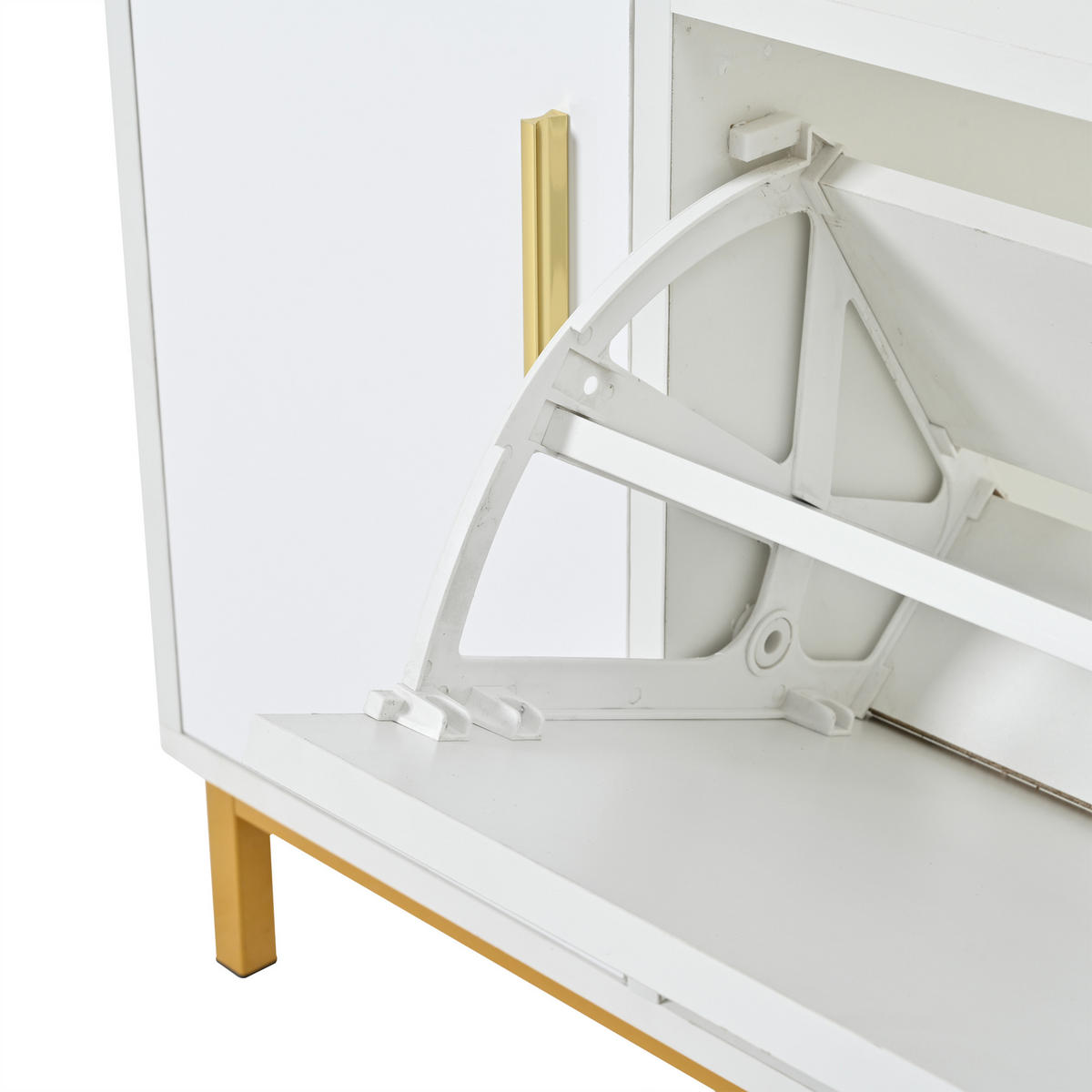 SCHUHSCHRANK Weiß Gold Hochglanz 100x38x68cm Sitzbank Stauraum - Multicolor, Holzwerkstoff (38/68/100cm) - FLIEKS