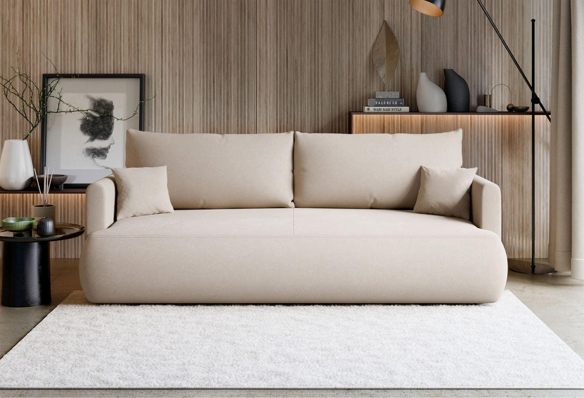 3-SITZER SOFA Ovo Mini Creme Chenille Easy-Clean, creme - Creme/Schwarz, Kunststoff/Textil (226/90/97cm) - Selsey