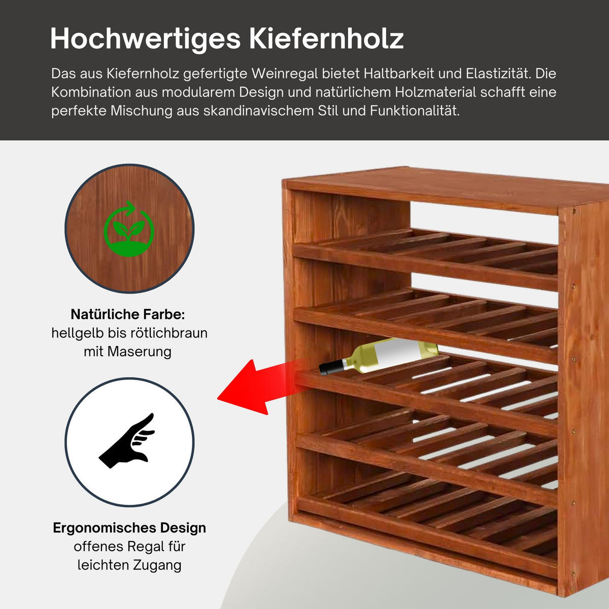 WEINREGAL Vincellar Mod 60x60x30 cm Standard Modul Für 30 Flaschen Massives Kiefernholz Braun Geölt - Braun, Holz (60/60/30cm) - PROREGAL