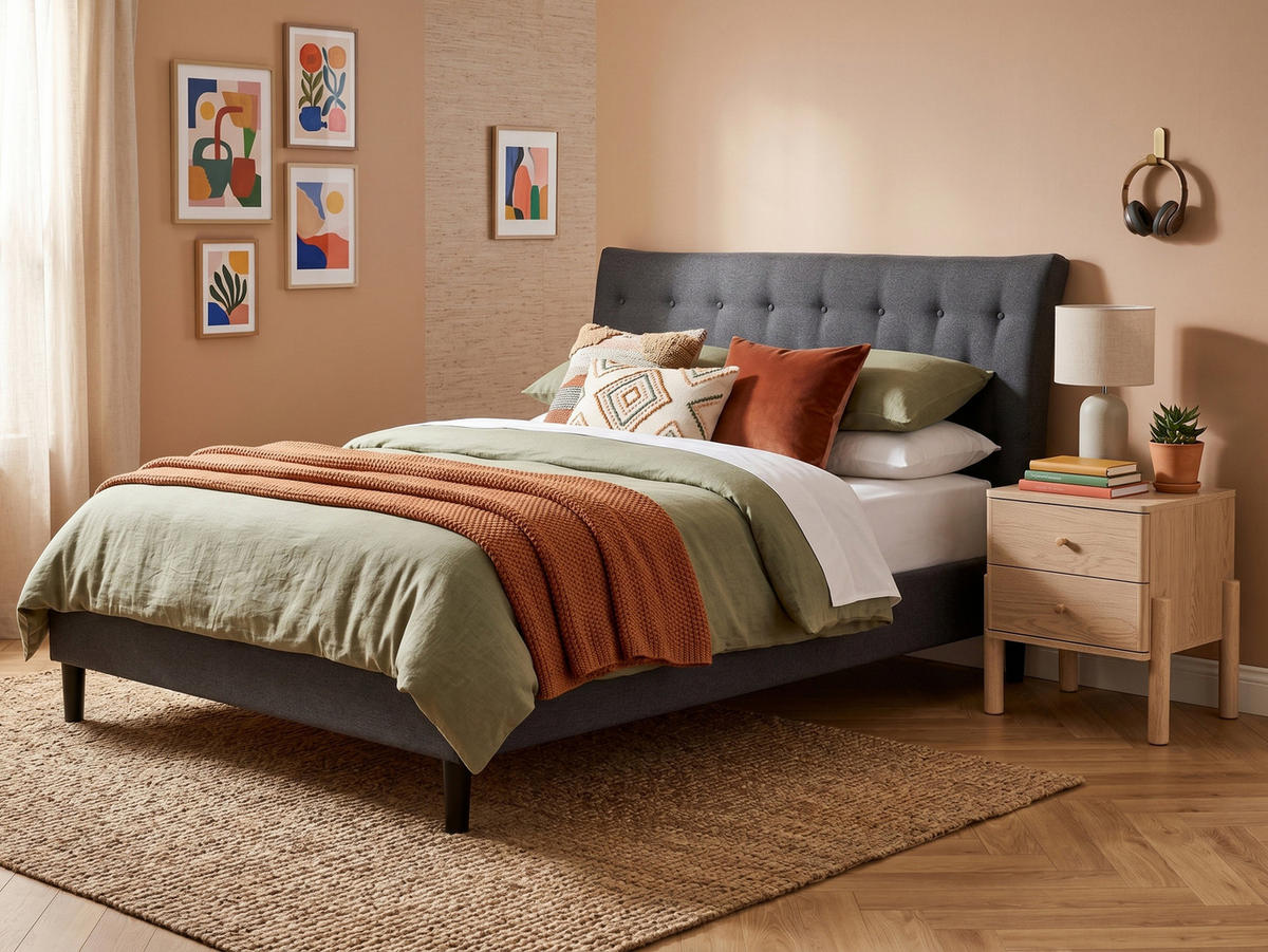 POLSTERBETT mit Lattenrost 160/200 cm Grau Saverne - Dunkelgrau, Textil (160/200cm) - Beliani