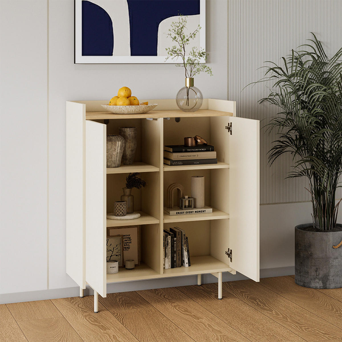 KOMMODE Velina Creme 80 x 103 cm mit 6 Fächern - Eichefarben/Creme, Holzwerkstoff (80/103/40cm) - Vicco