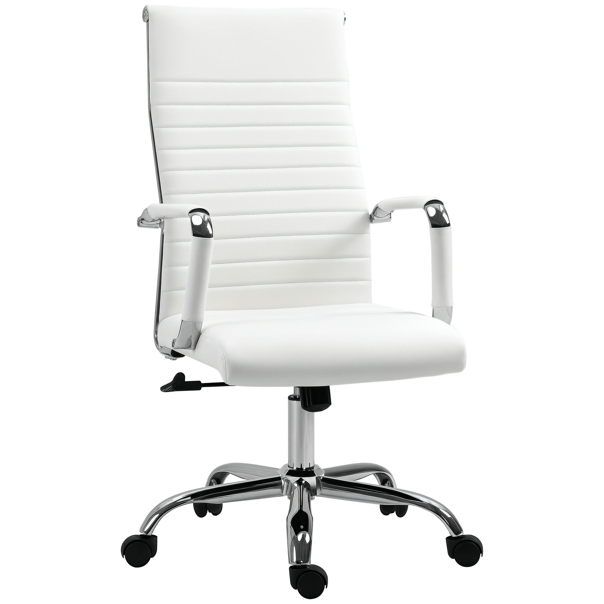 BÜROSTUHL Drehstuhl Chefsessel höhenverstellbar Kunstleder Schaumstoff Weiß - Weiß, Leder (62/114/54cm) - Vinsetto