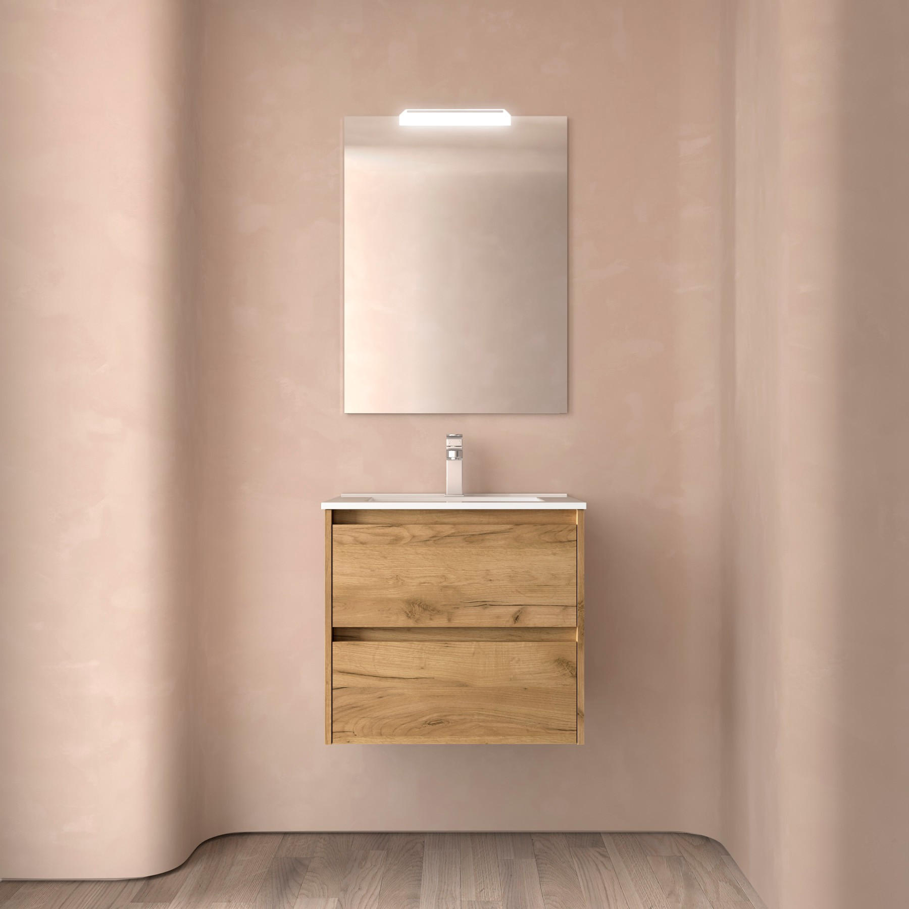 BADEZIMMERMÖBEL NOJA 700 2 Schubladen EICHE AFRIKA + Waschtisch + Spiegel - Schwarz, Metall (45/54/70cm) - Salgar