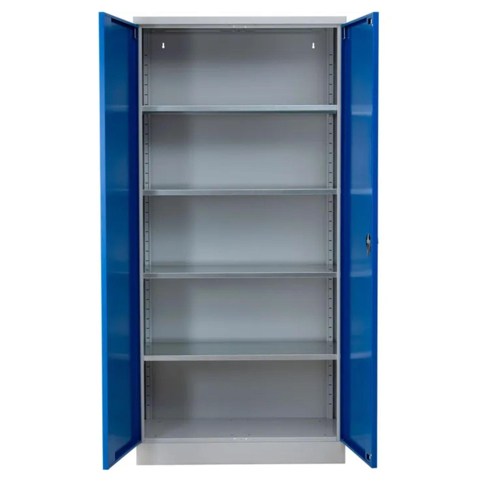 STAHLSCHRANK Bee mit 9 lackierten Fachböden 195x92x50 cm Korpusfarbe Lichtgrau Frontfarbe Enzianblau - Blau, Metall (92/195/50cm)