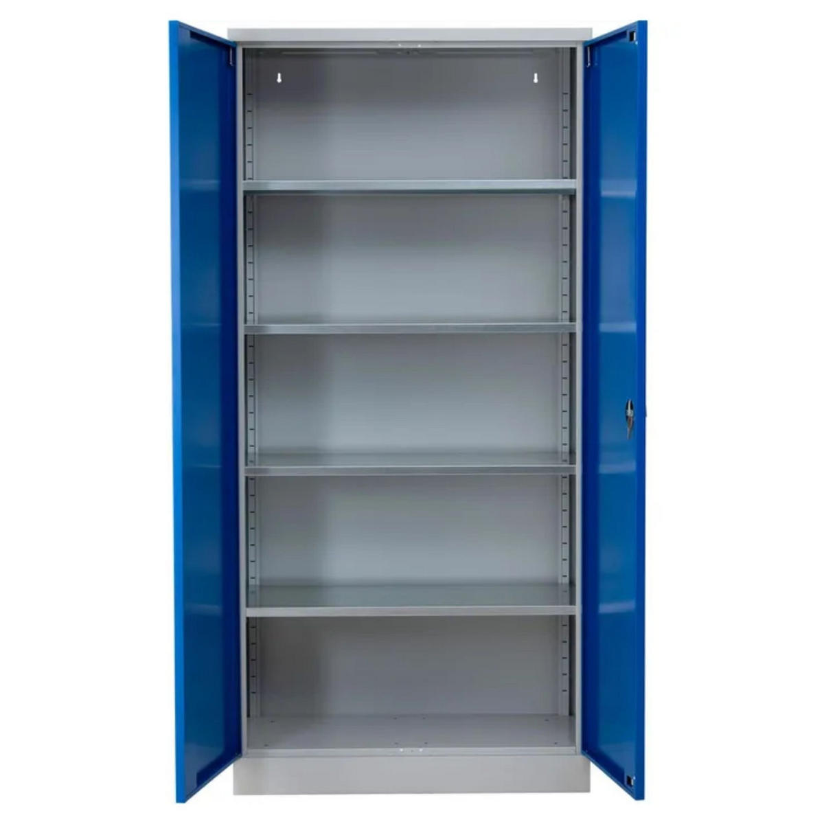 STAHLSCHRANK Bee mit 10 lackierten Fachböden 195x92x50 cm Korpusfarbe Lichtgrau Frontfarbe Enzianblau - Blau, Metall (92/195/50cm)