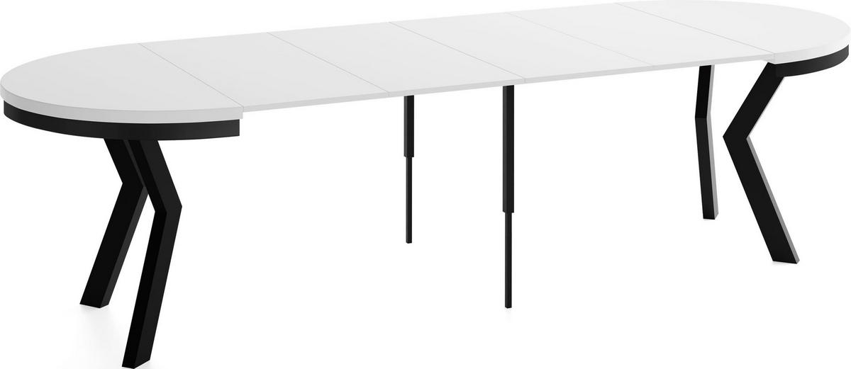 ESSTISCH Savio Neo rund ausziehbar verlängerbar XXL, Weiß 100-300/100/77 cm - Schwarz/Weiß, Holz/Holzwerkstoff (100/300/77cm) - WFL GROUP