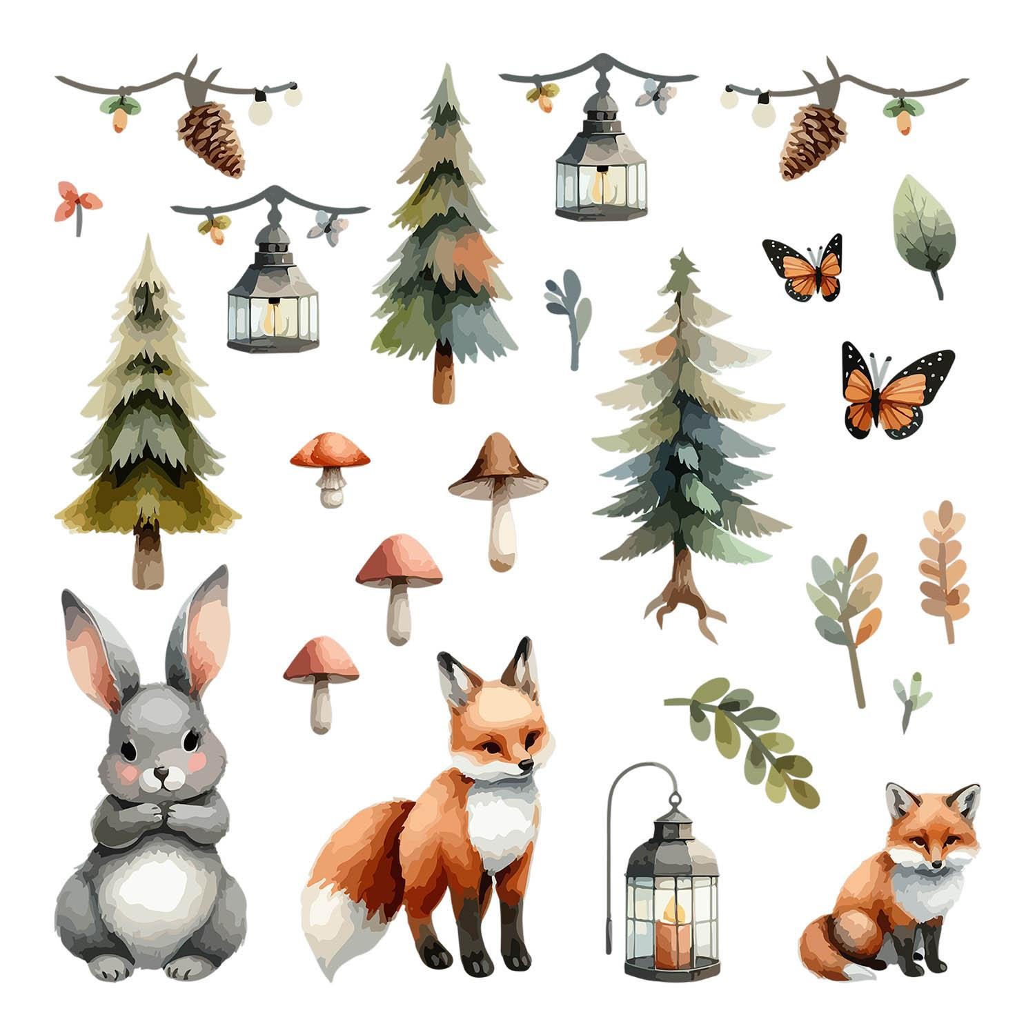 WANDAUFKLEBER 60x65cm - Waldtiere und Pflanzen - Multicolor, Kunststoff (60/65/0.1cm) - Wallfluent