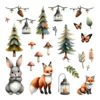 WANDAUFKLEBER 60x65cm - Waldtiere und Pflanzen - Multicolor, Kunststoff (60/65/0.1cm) - Wallfluent