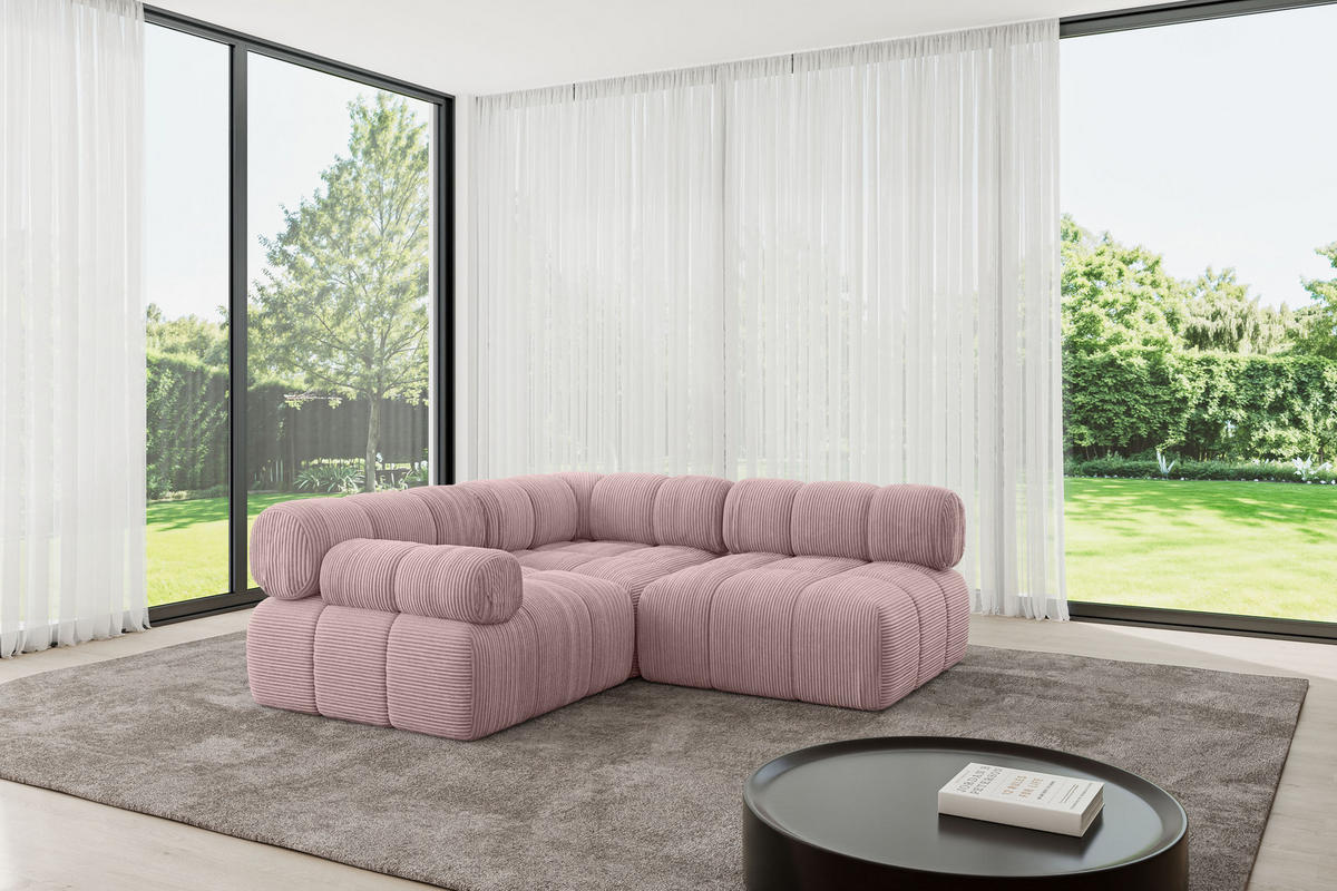 ECKSOFA modulares Sofa Mende-L1 - 190x190x70 cm Rosa Cord - Rosa, Holzwerkstoff/Textil (190/190cm) - ALTDECOR