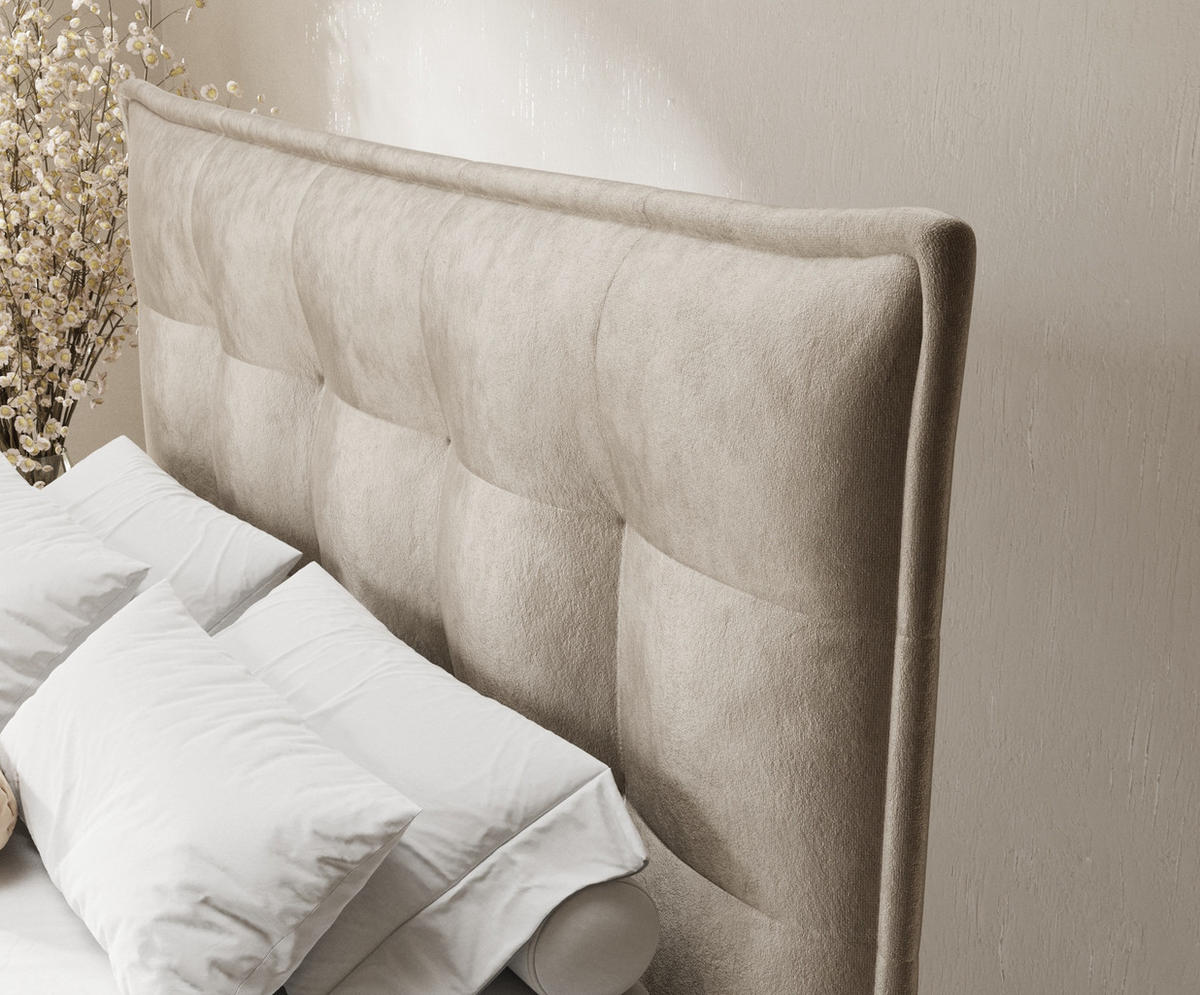 BOXSPRINGBETT Minori Beige 200/200 cm mit Latex-Topper - Beige/Silberfarben, Holz/Holzwerkstoff (200/200cm) - Maison de Reve