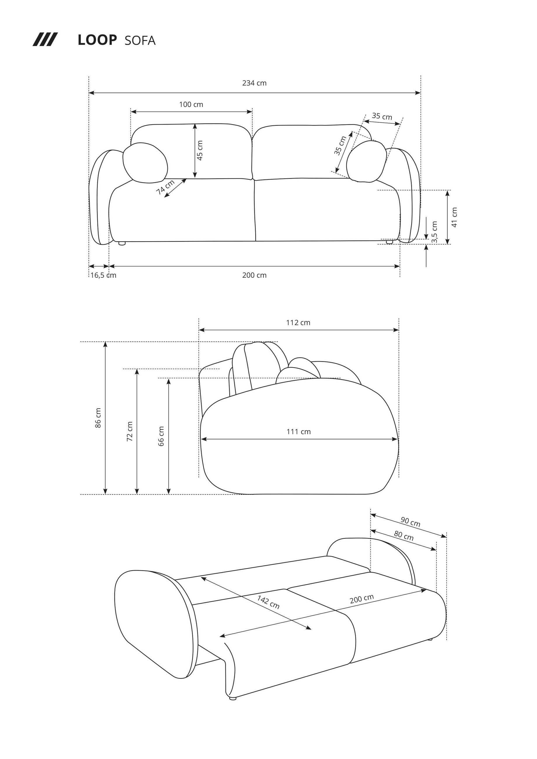 Thumbnail - DomoHome Sofa, Dunkelgrau, Textil, Rechteckig, 234x86x112 cm, Wohnzimmer, Sofas & Couches, Schlafsofas