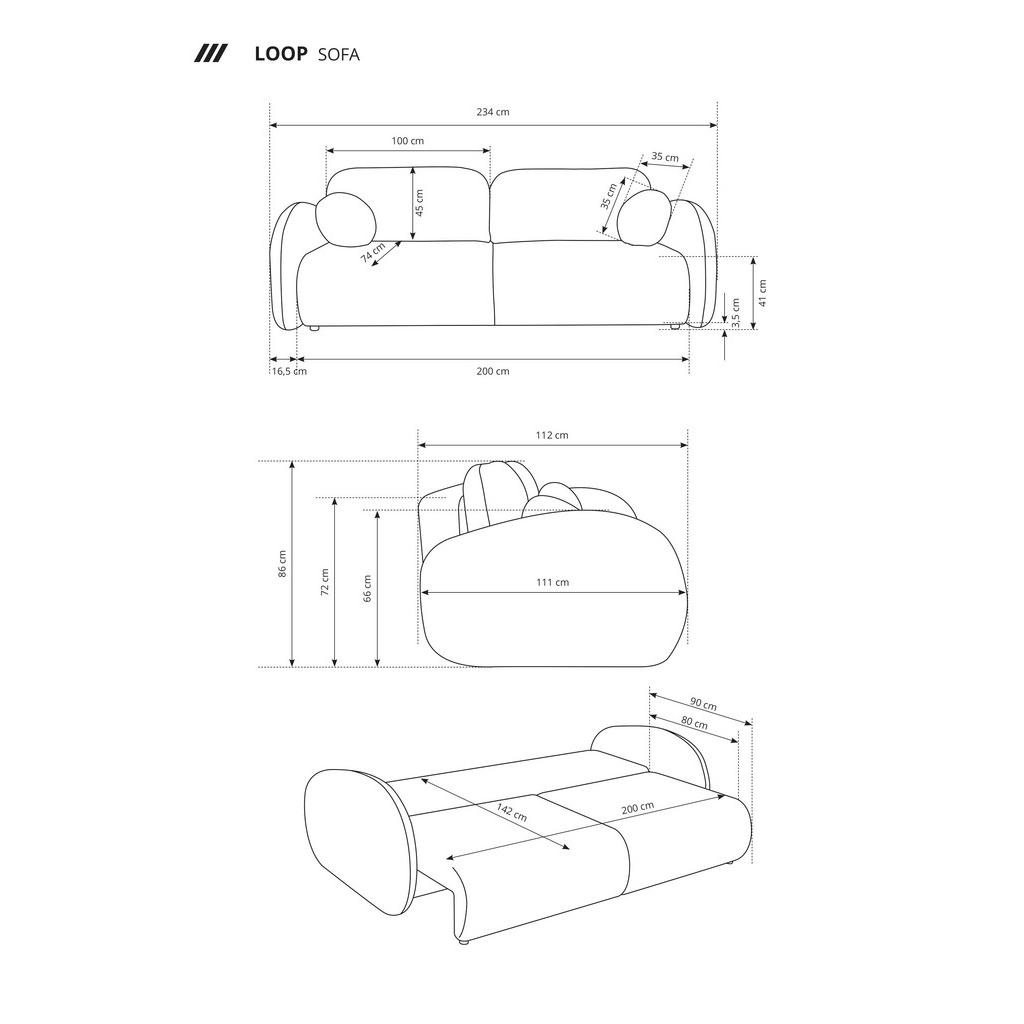 Thumbnail - DomoHome Sofa, Grau, Textil, Rechteckig, 234x86x112 cm, Wohnzimmer, Sofas & Couches, Schlafsofas