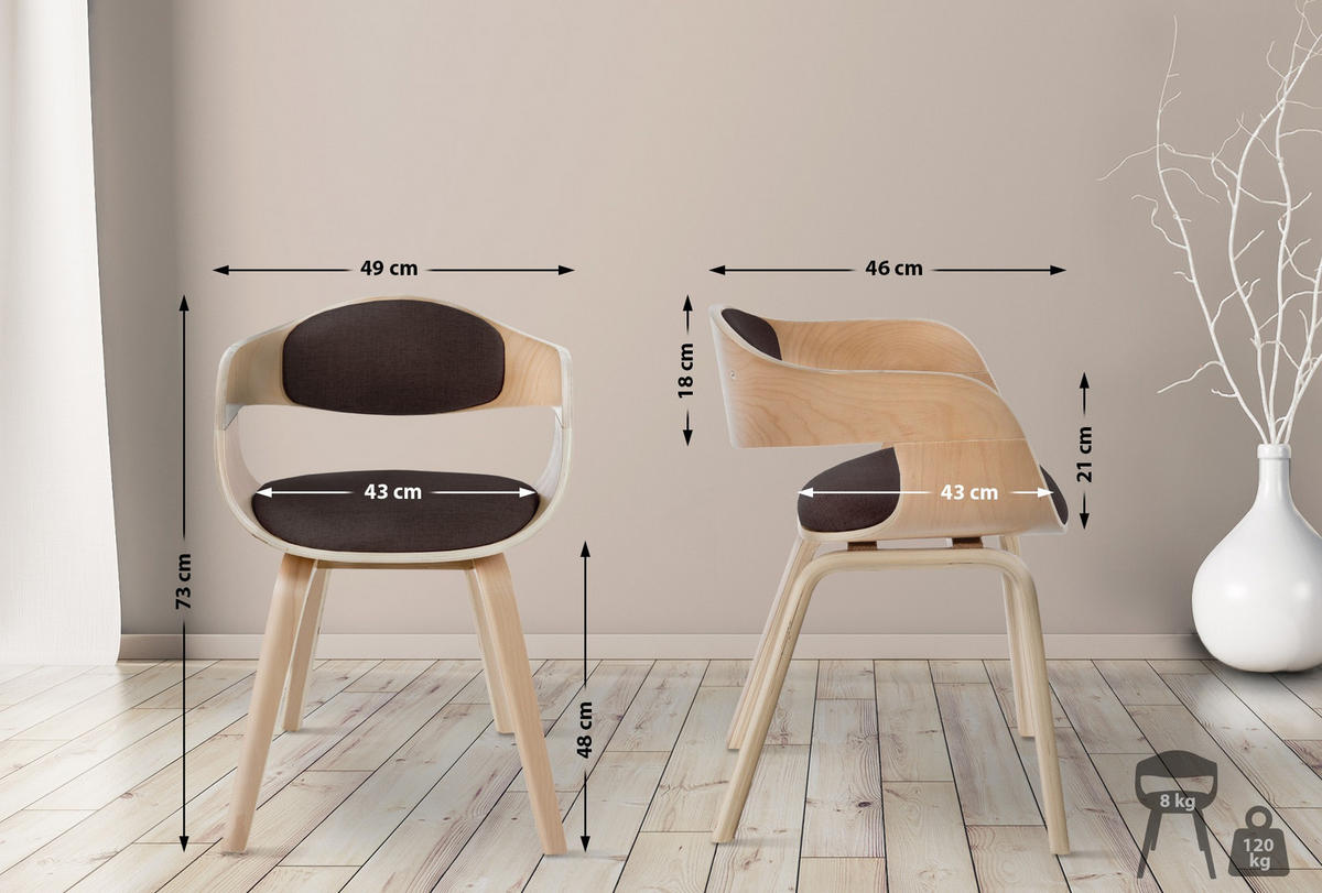 ARMLEHNENSTUHL Stoff Natura/Braun - Eukalyptusholzfarben/Braun, Holz/Textil (49/73/46cm) - CLP