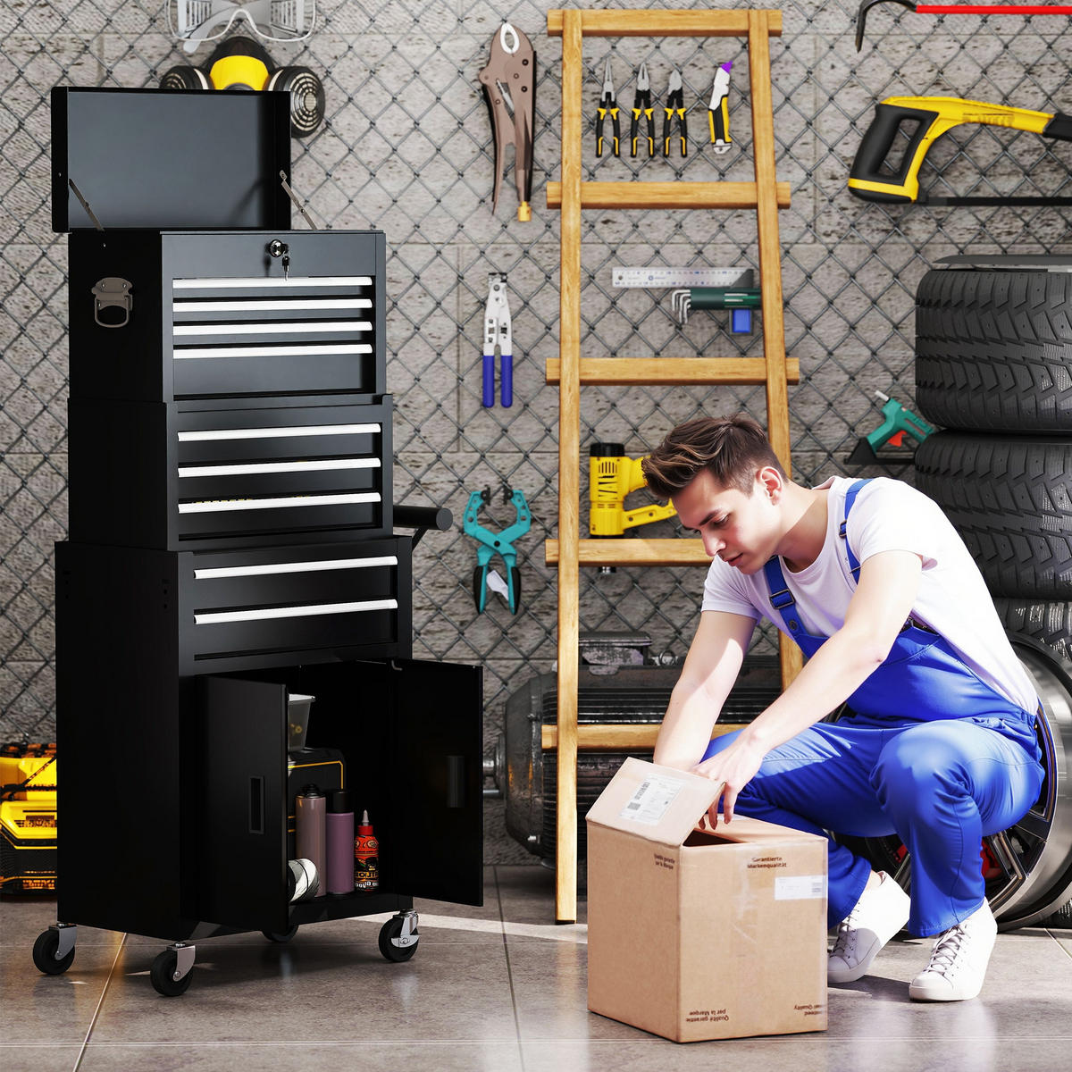 WERKZEUGKISTE 3-IN-1 DE-10558 9 Schubladen mit Rollen Schwarz - Schwarz, Metall (33/133/69.5cm) - ComfortXL